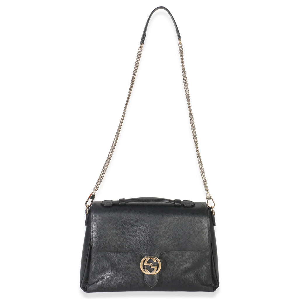 Black Pebbled Calfskin Medium Interlocking G Flap Bag