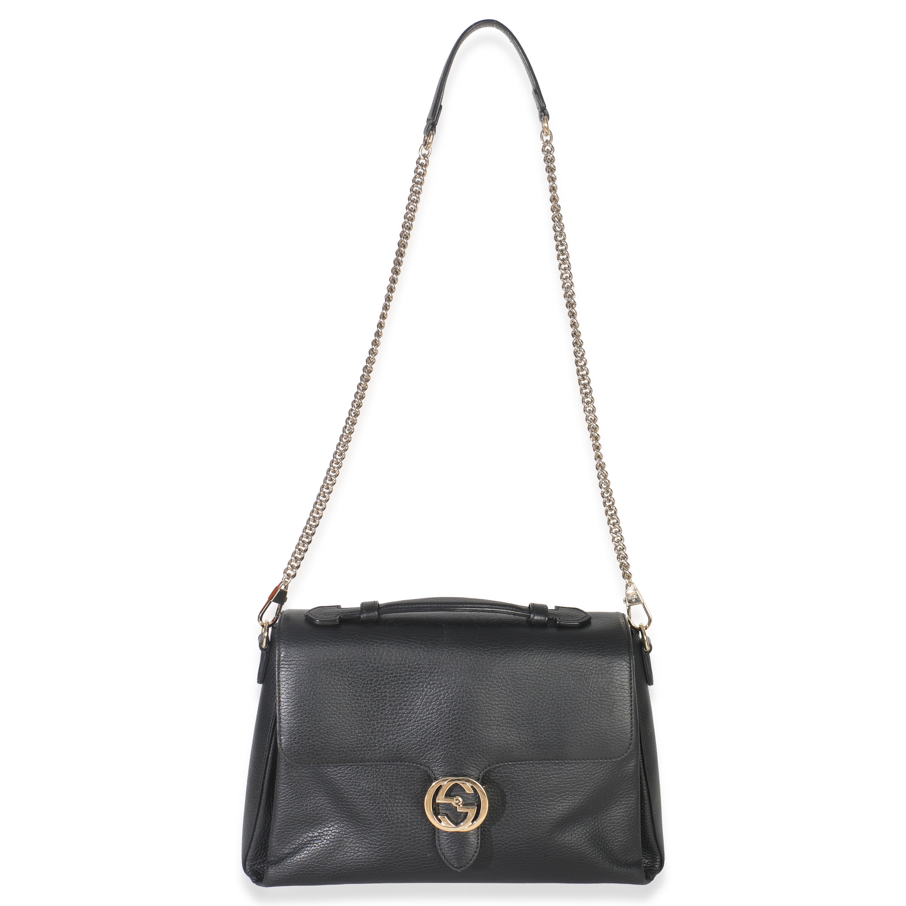 Black Pebbled Calfskin Medium Interlocking G Flap Bag