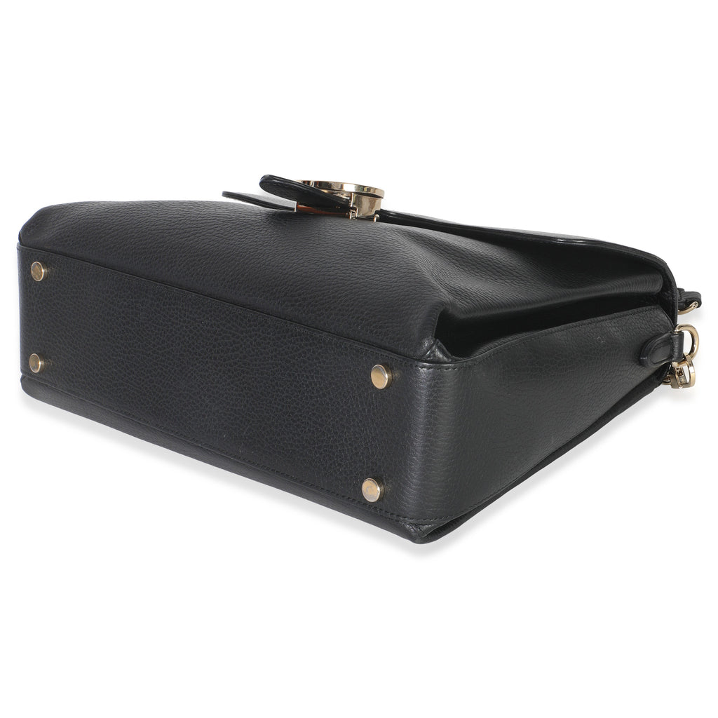 Black Pebbled Calfskin Medium Interlocking G Flap Bag