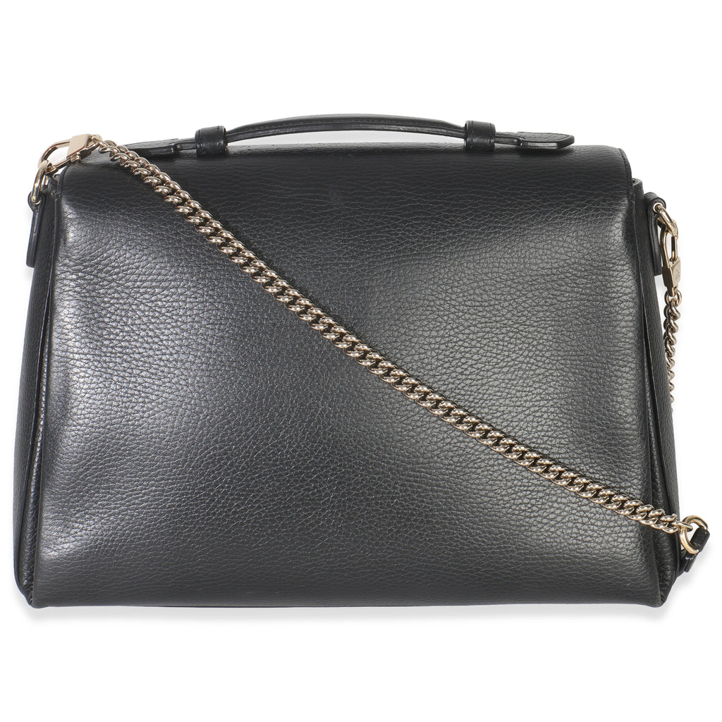 Black Pebbled Calfskin Medium Interlocking G Flap Bag