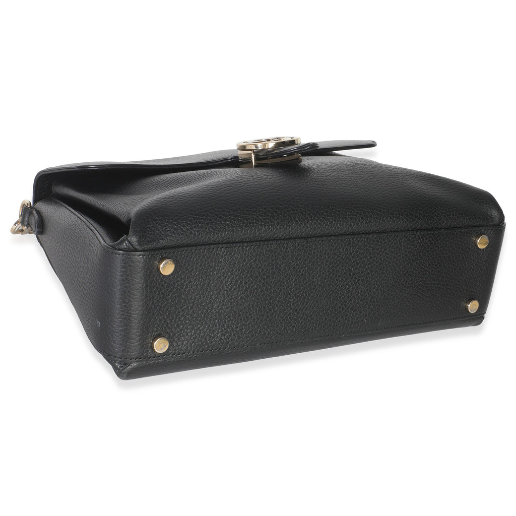 Black Pebbled Calfskin Medium Interlocking G Flap Bag