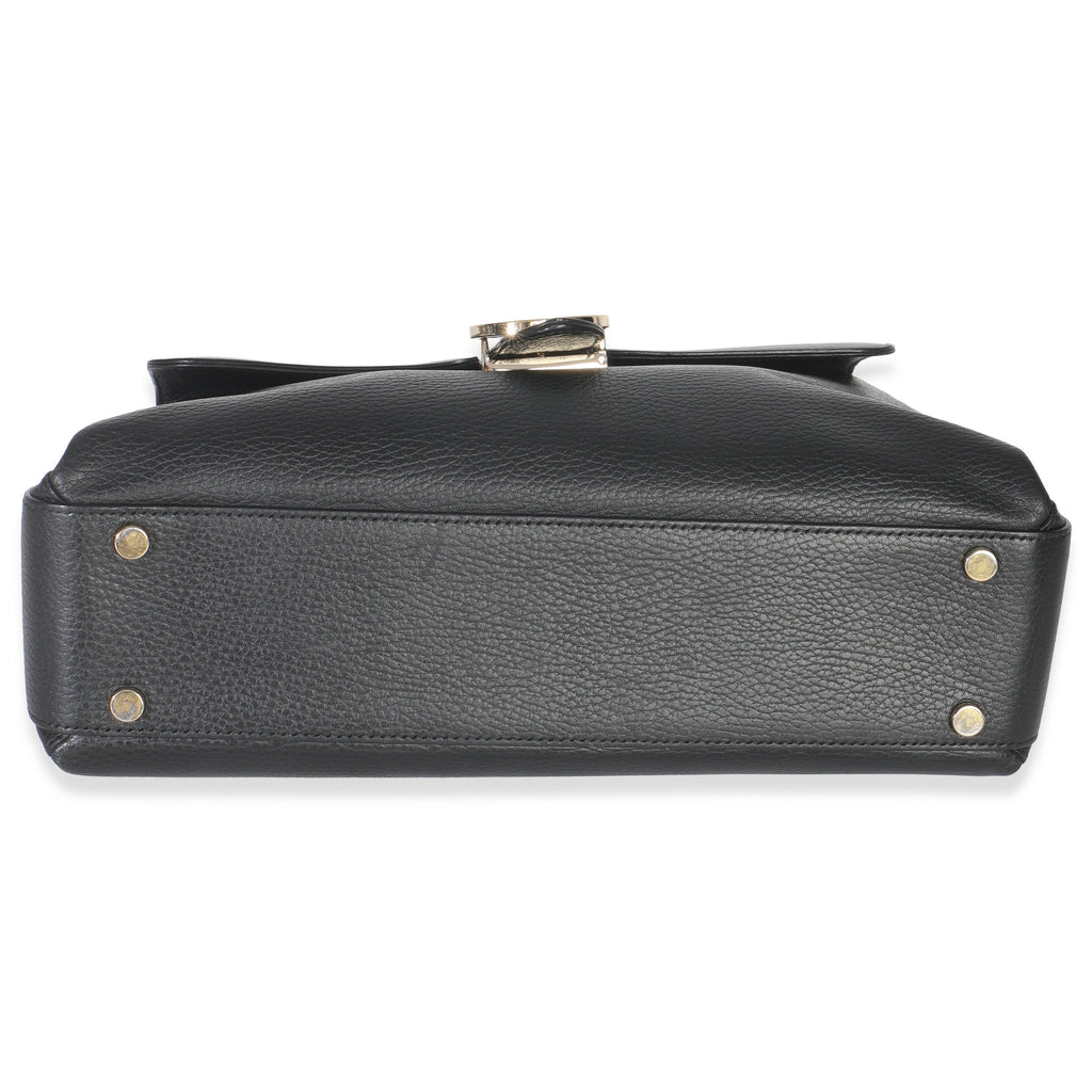 Black Pebbled Calfskin Medium Interlocking G Flap Bag