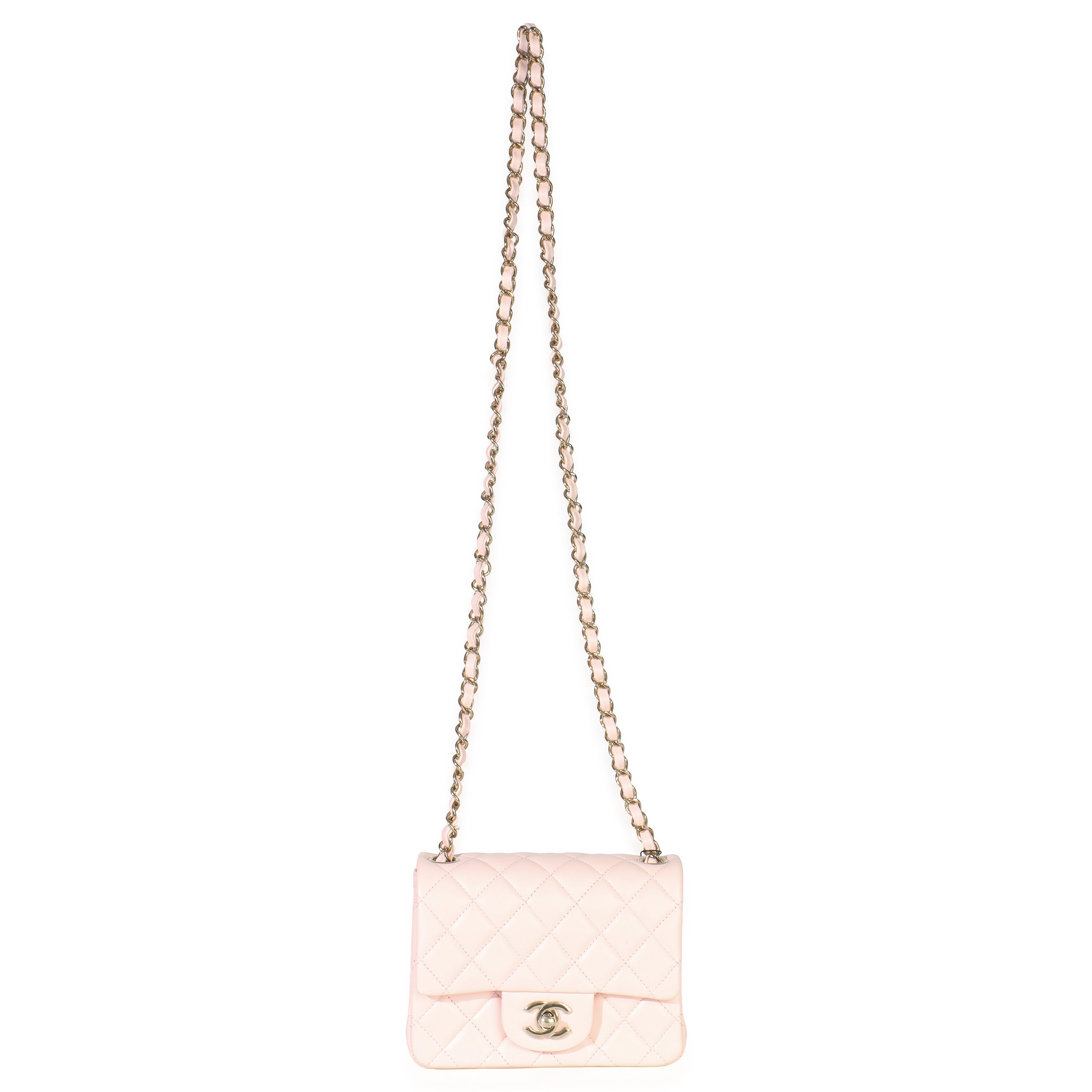 Pink Quilted Lambskin Mini Square Flap Bag