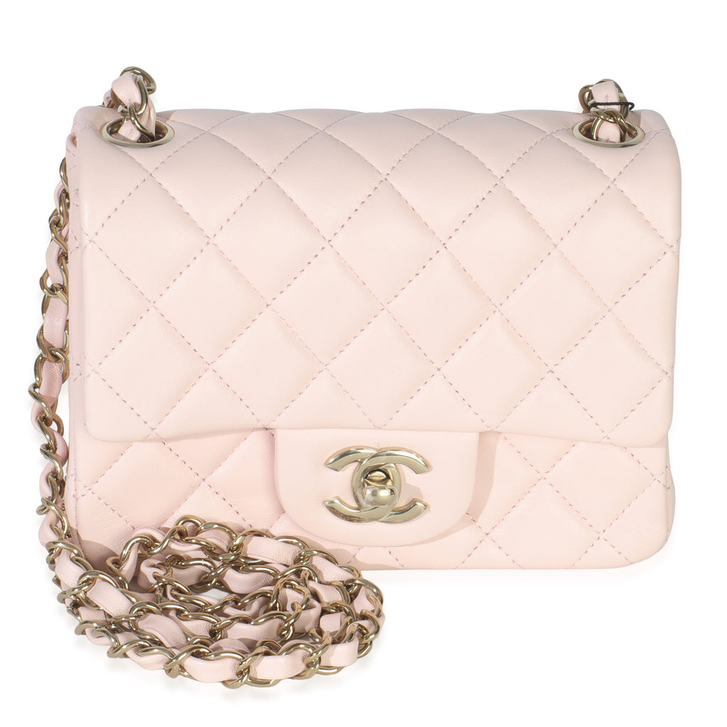 Pink Quilted Lambskin Mini Square Flap Bag