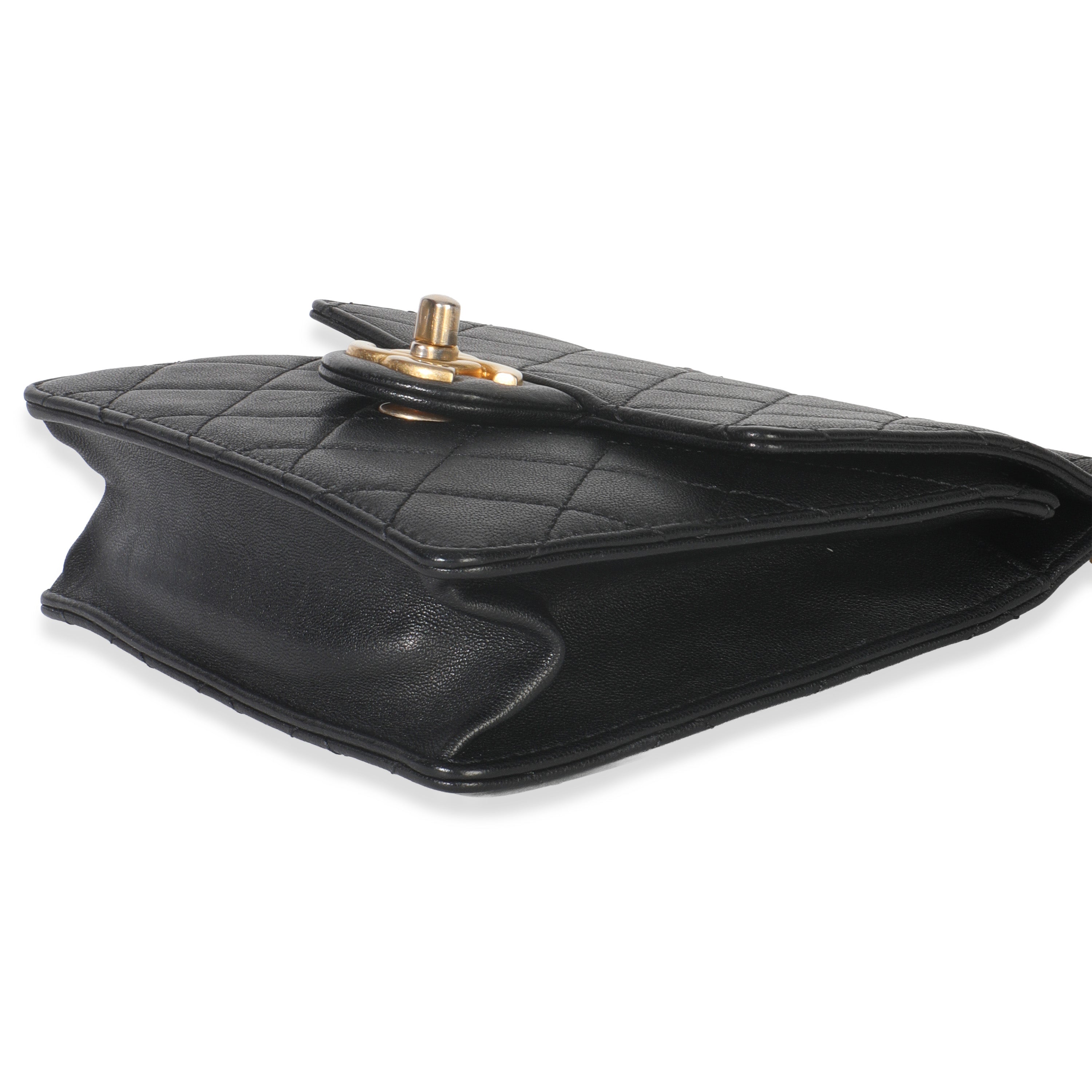 Black Quilted Goatskin Vertical Chic Pearls Flap Bag