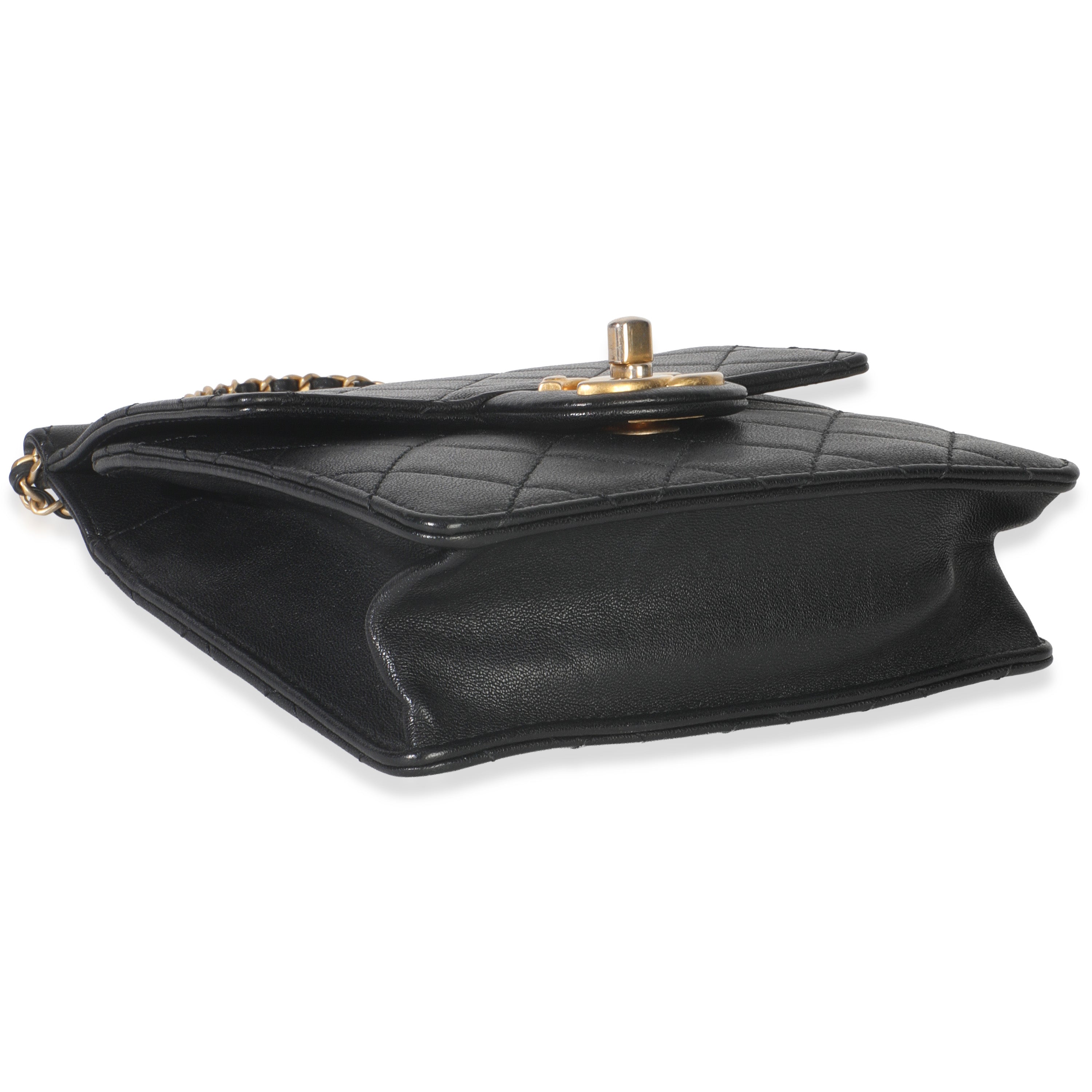 Black Quilted Goatskin Vertical Chic Pearls Flap Bag
