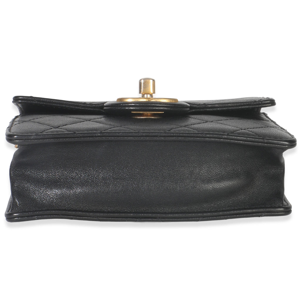 Black Quilted Goatskin Vertical Chic Pearls Flap Bag