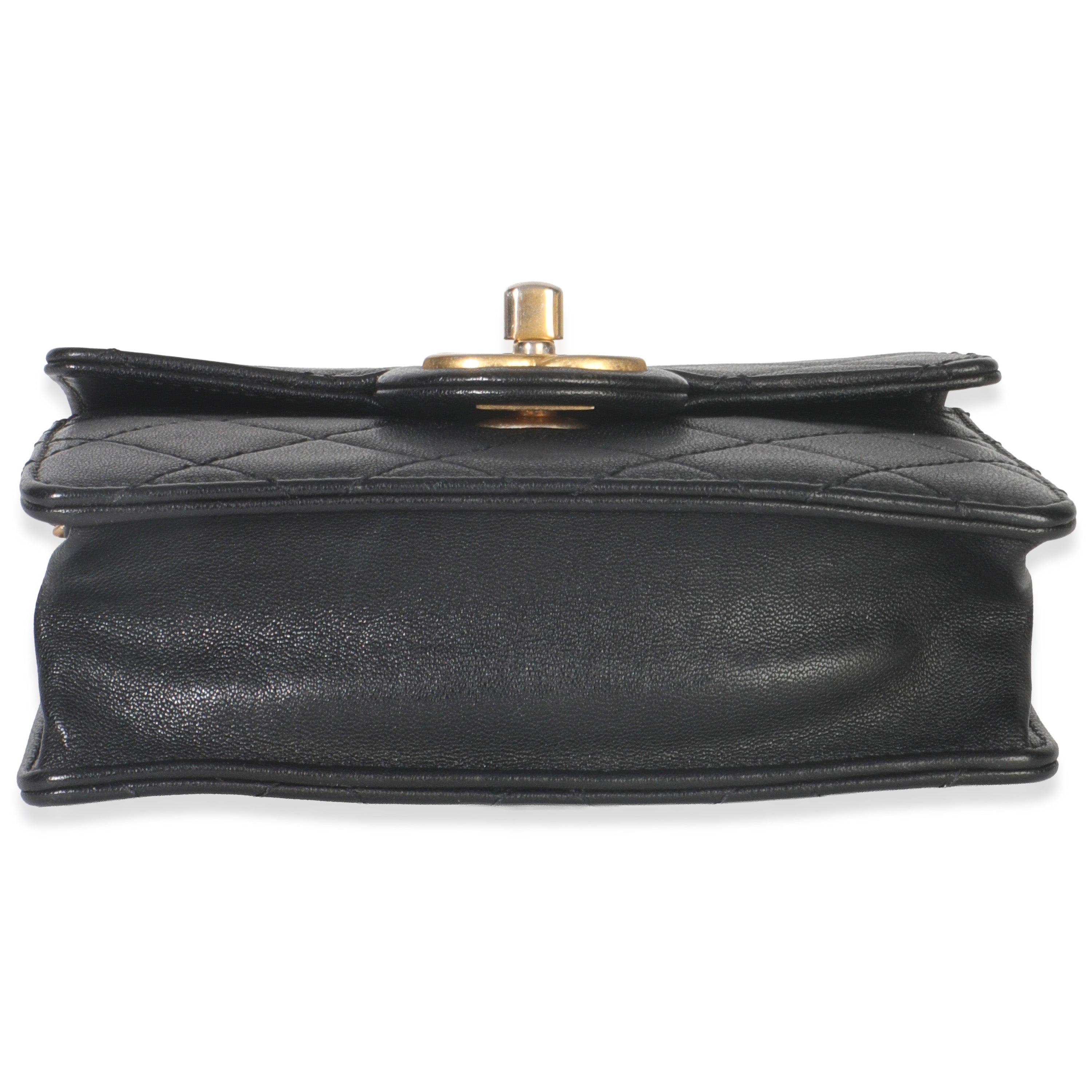 Black Quilted Goatskin Vertical Chic Pearls Flap Bag