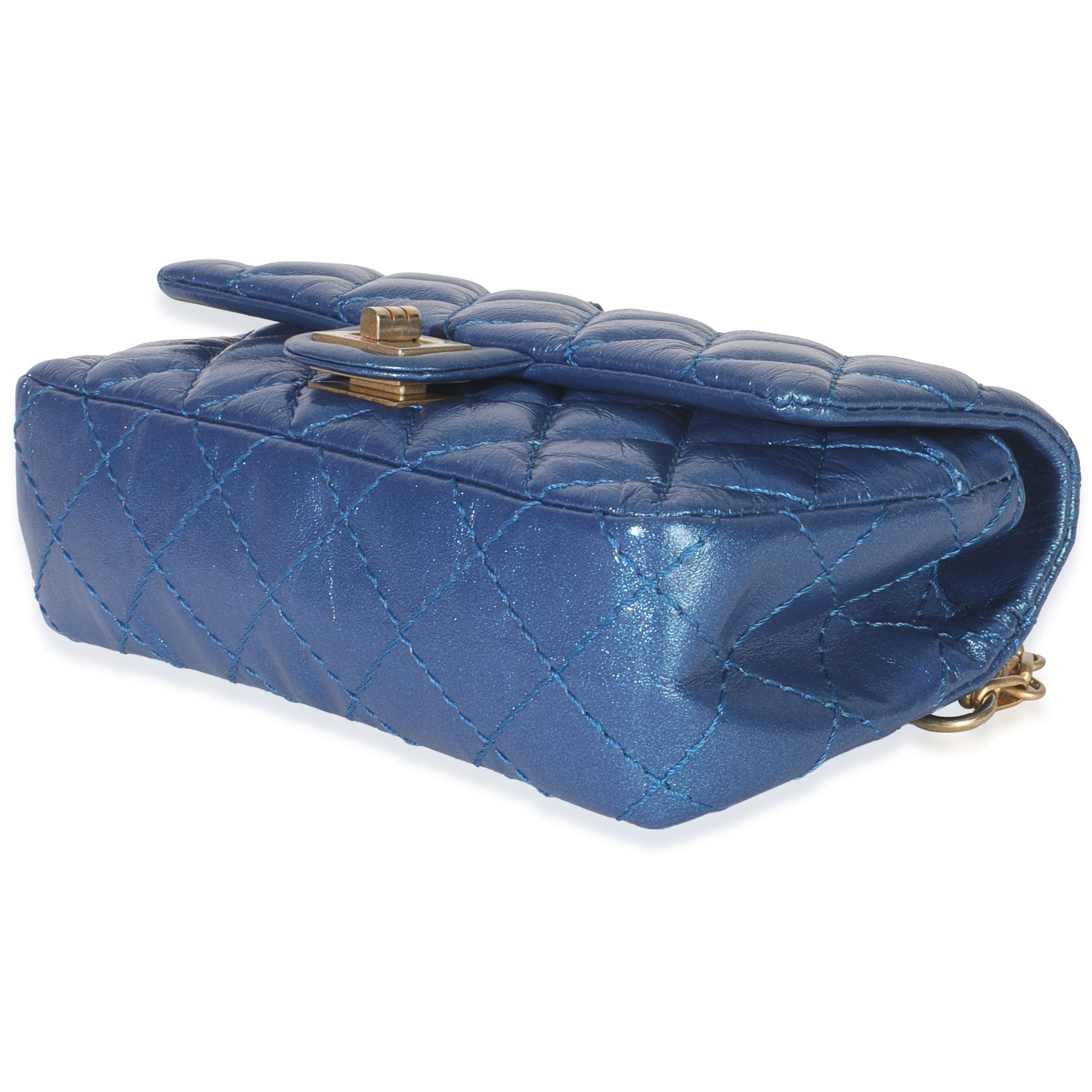 Blue Metallic Aged Quilted Calfskin 2.55 Reissue Flap Belt Bag