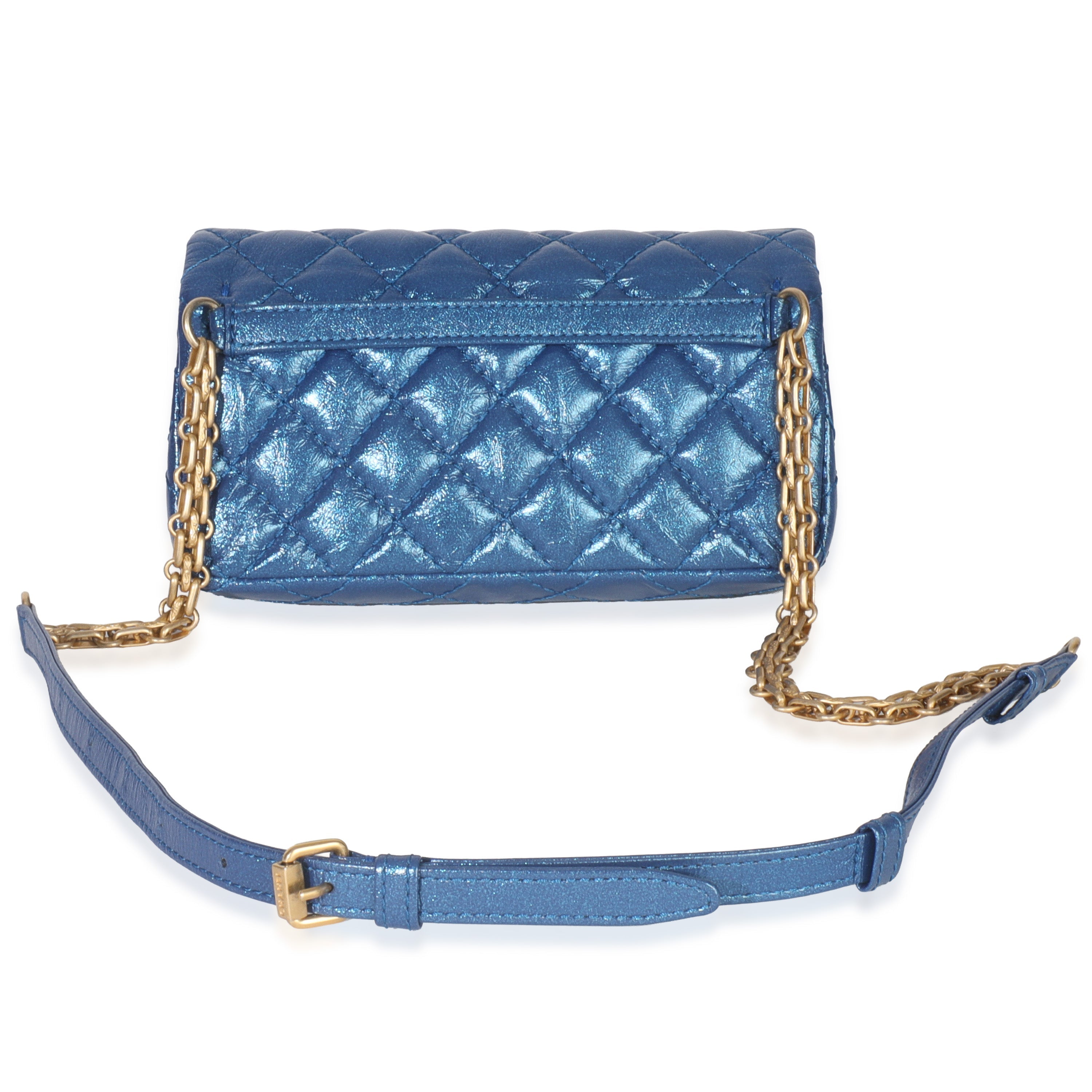 Blue Metallic Aged Quilted Calfskin 2.55 Reissue Flap Belt Bag