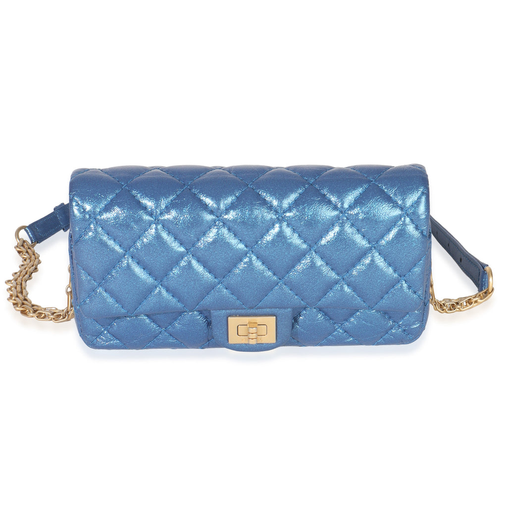 Blue Metallic Aged Quilted Calfskin 2.55 Reissue Flap Belt Bag