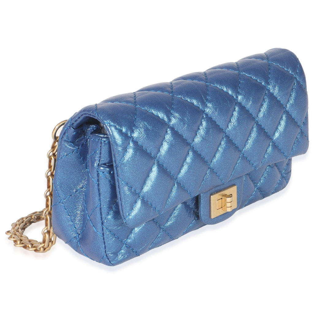 Blue Metallic Aged Quilted Calfskin 2.55 Reissue Flap Belt Bag