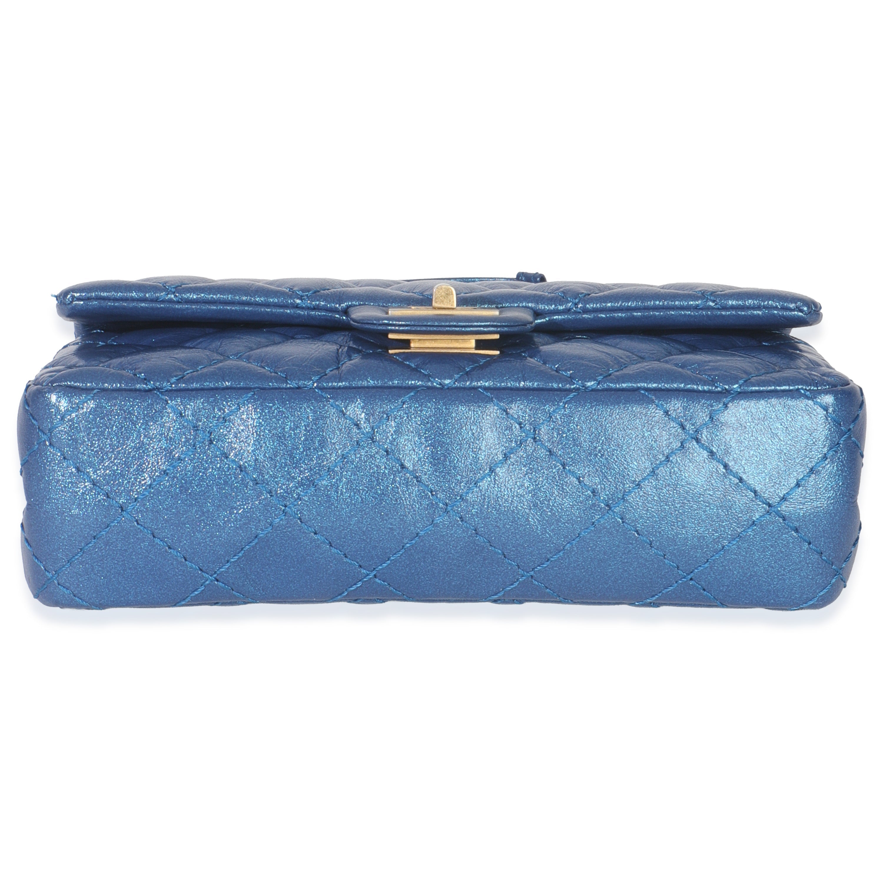 Blue Metallic Aged Quilted Calfskin 2.55 Reissue Flap Belt Bag