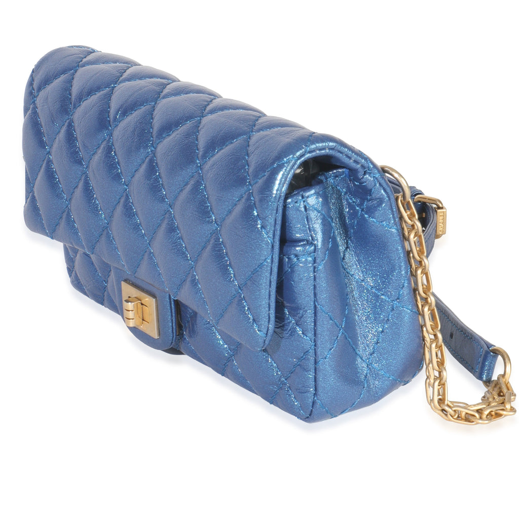 Blue Metallic Aged Quilted Calfskin 2.55 Reissue Flap Belt Bag
