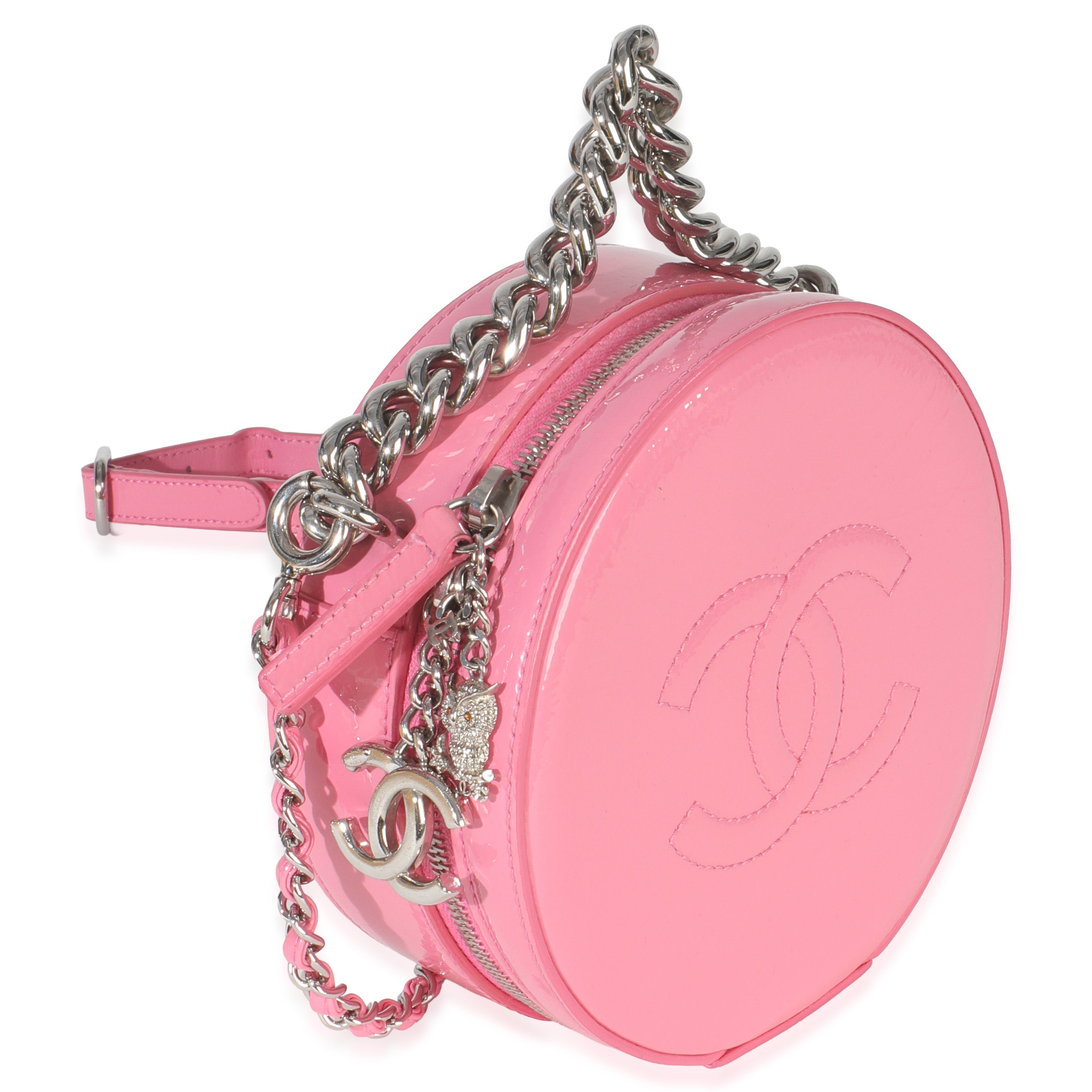 Pink Glazed Calfskin CC Round As Earth Bag