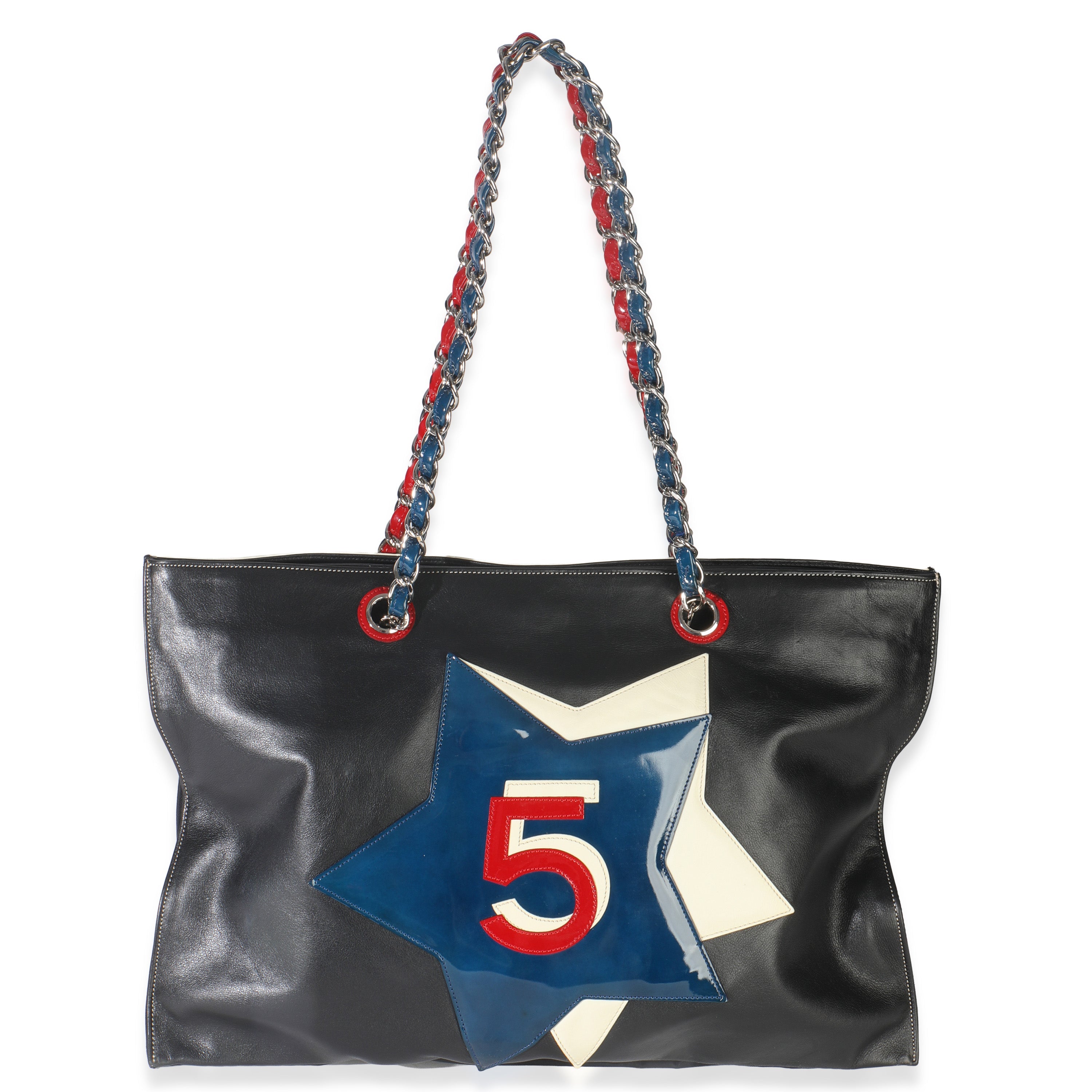 Vintage Black Red Lambskin No. 5 Star Chain Tote Bag