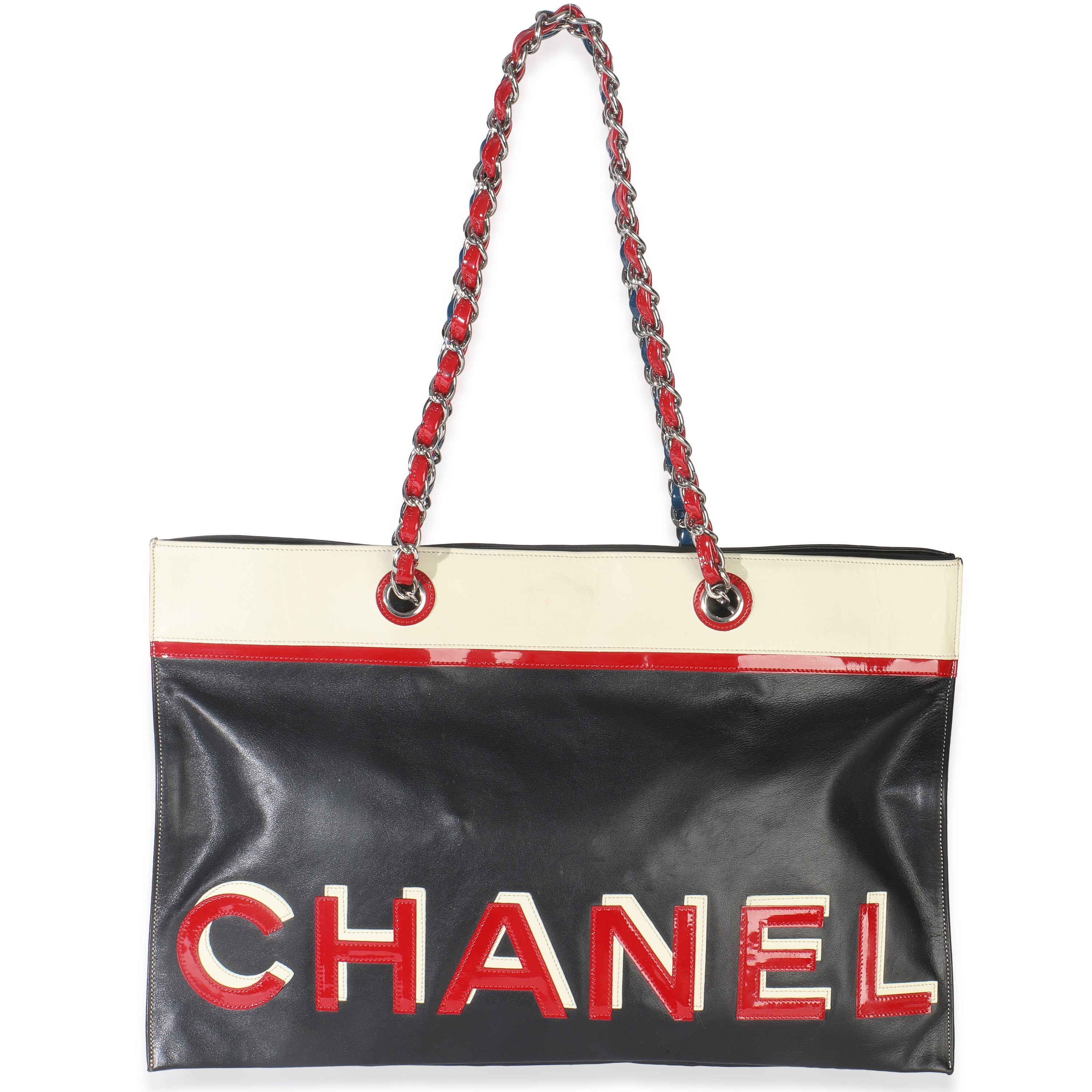 Vintage Black Red Lambskin No. 5 Star Chain Tote Bag