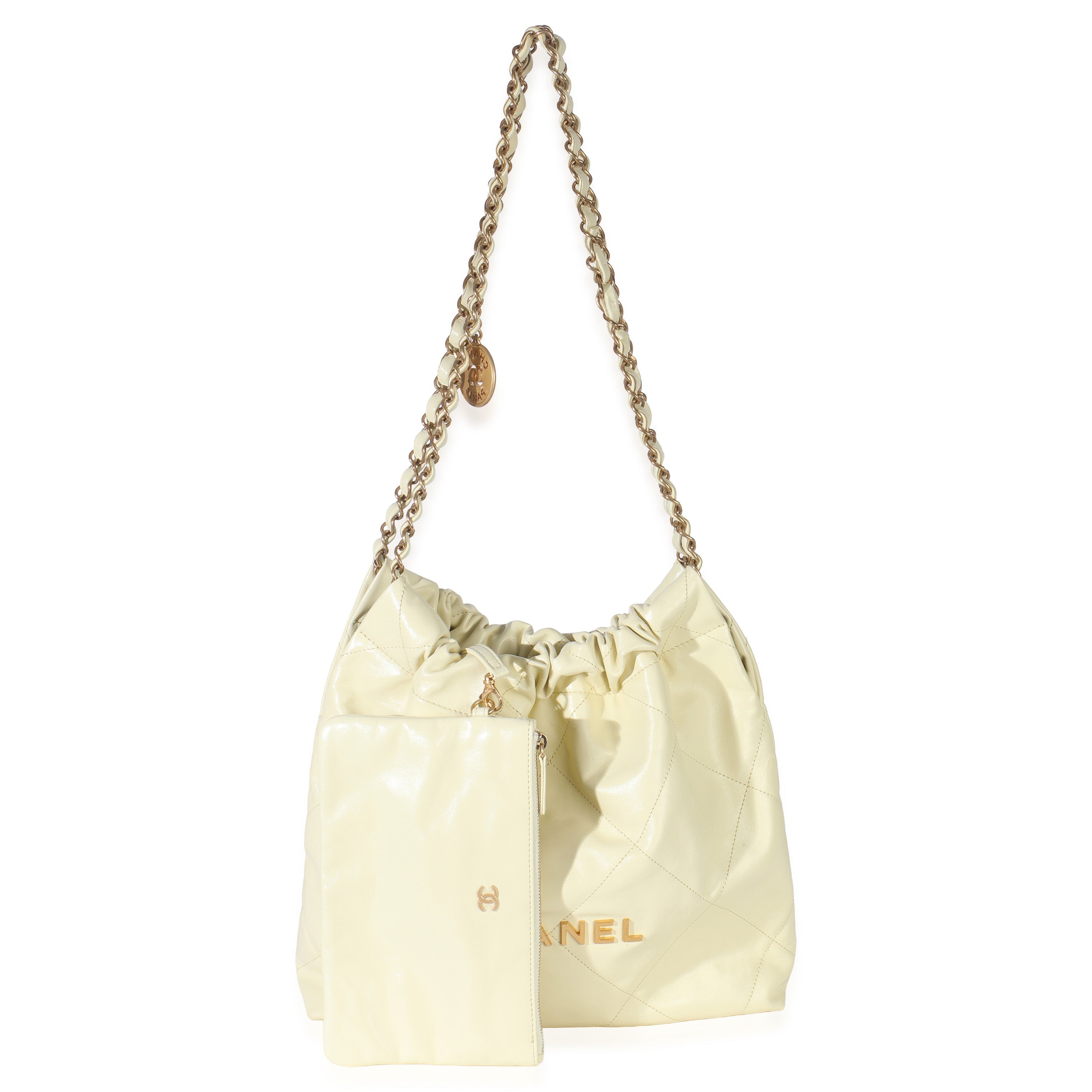 Pale Yellow Quilted Lambskin Chanel Small 22 Hobo