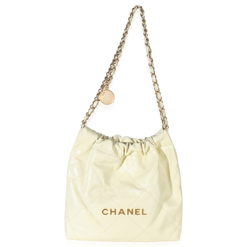 Pale Yellow Quilted Lambskin Chanel Small 22 Hobo