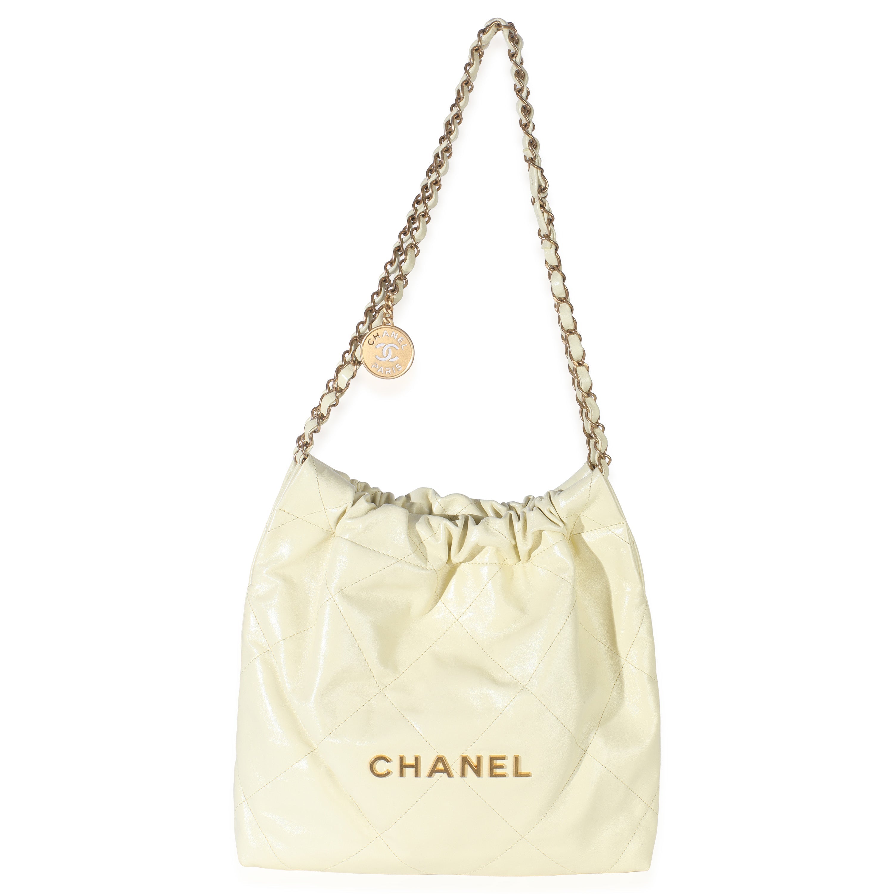 Pale Yellow Quilted Lambskin Chanel Small 22 Hobo