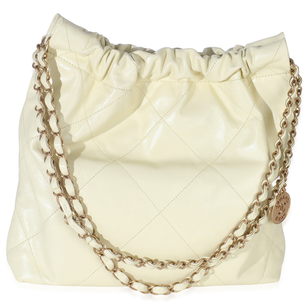 Pale Yellow Quilted Lambskin Chanel Small 22 Hobo
