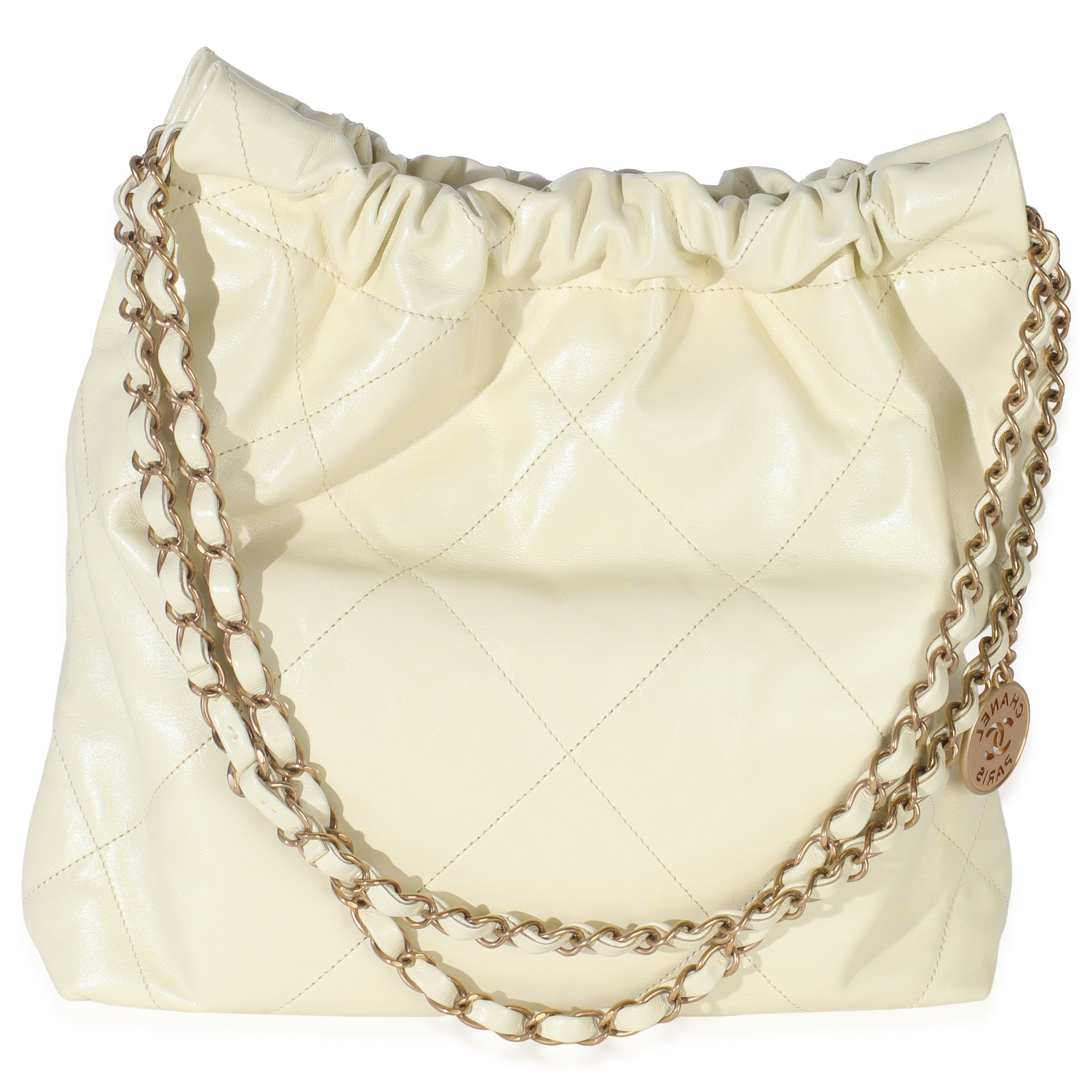 Pale Yellow Quilted Lambskin Chanel Small 22 Hobo