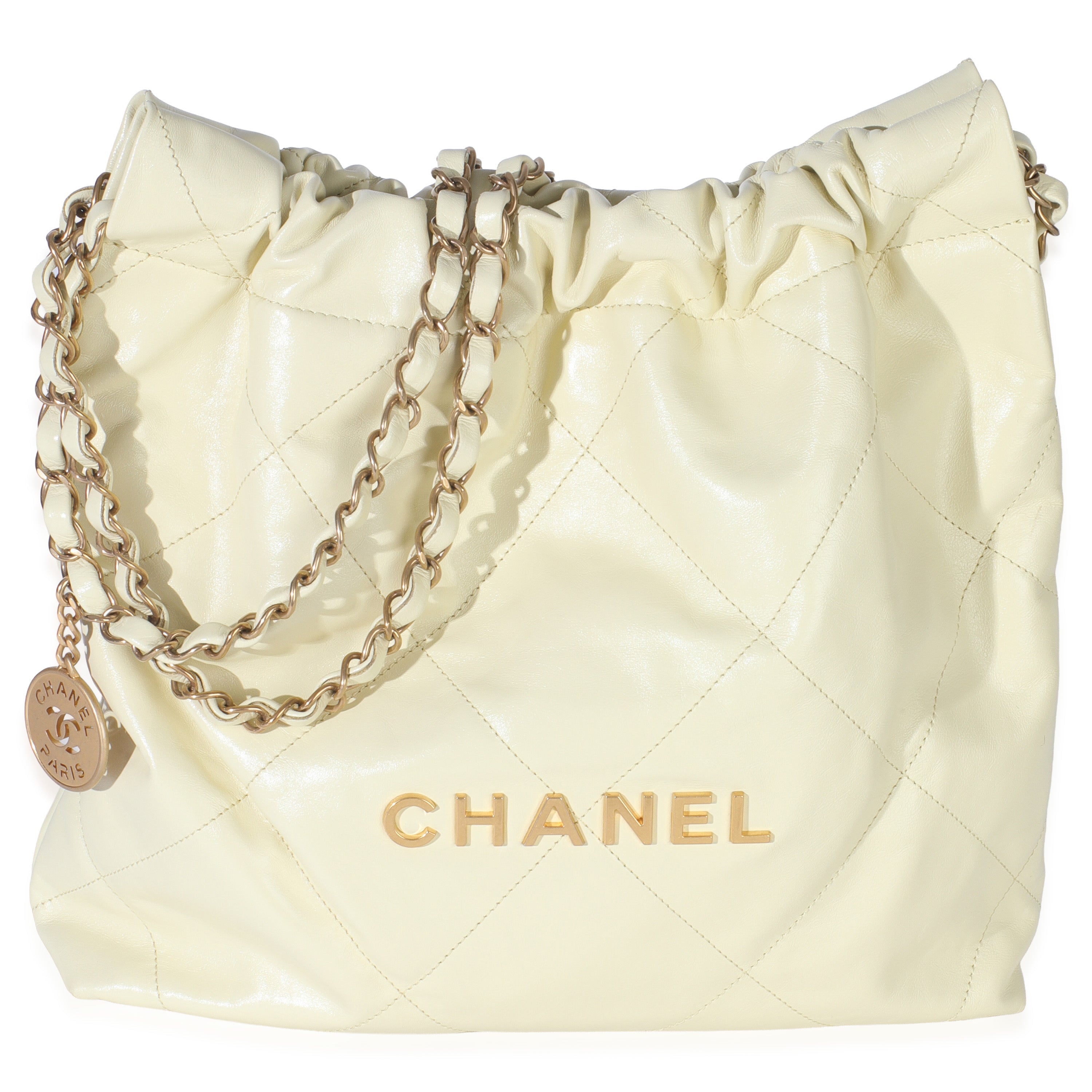 Pale Yellow Quilted Lambskin Chanel Small 22 Hobo