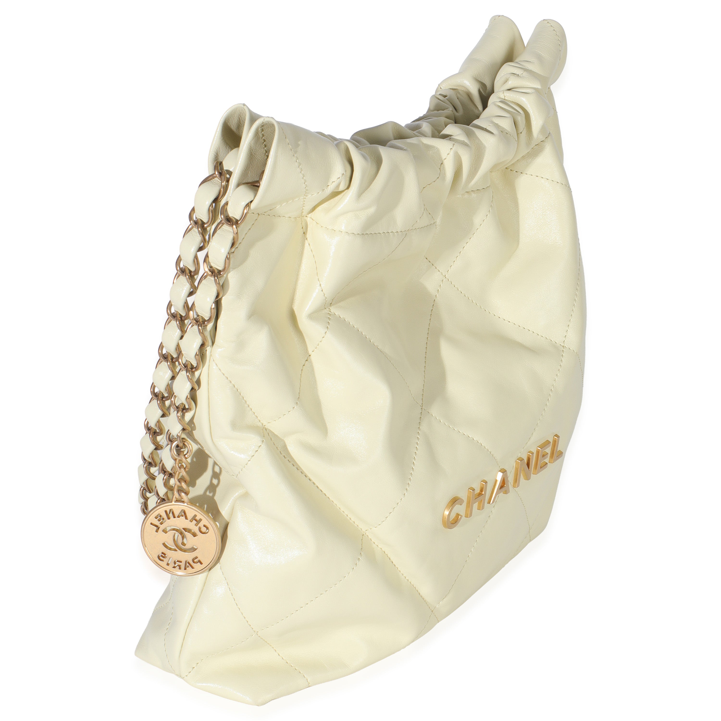 Pale Yellow Quilted Lambskin Chanel Small 22 Hobo