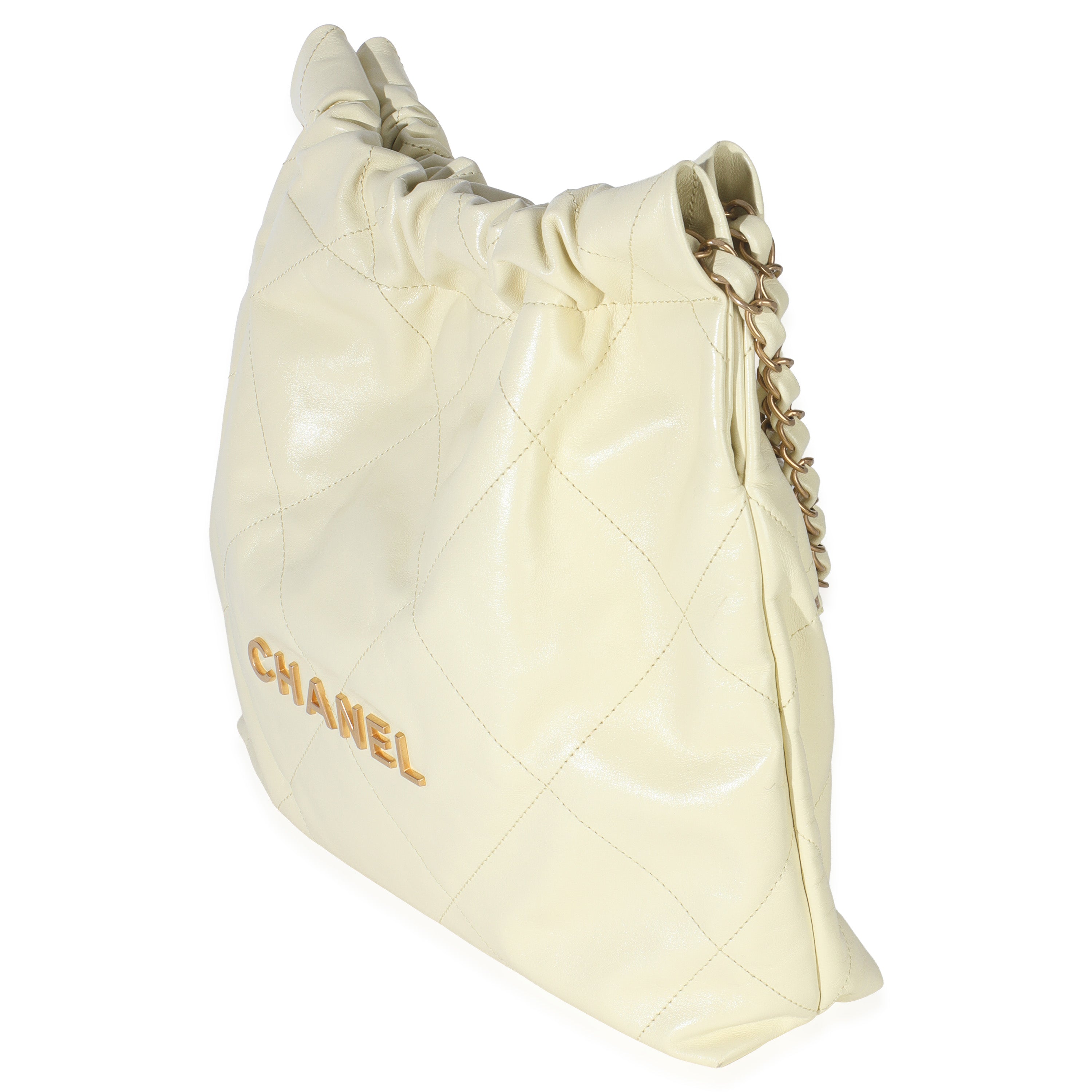 Pale Yellow Quilted Lambskin Chanel Small 22 Hobo