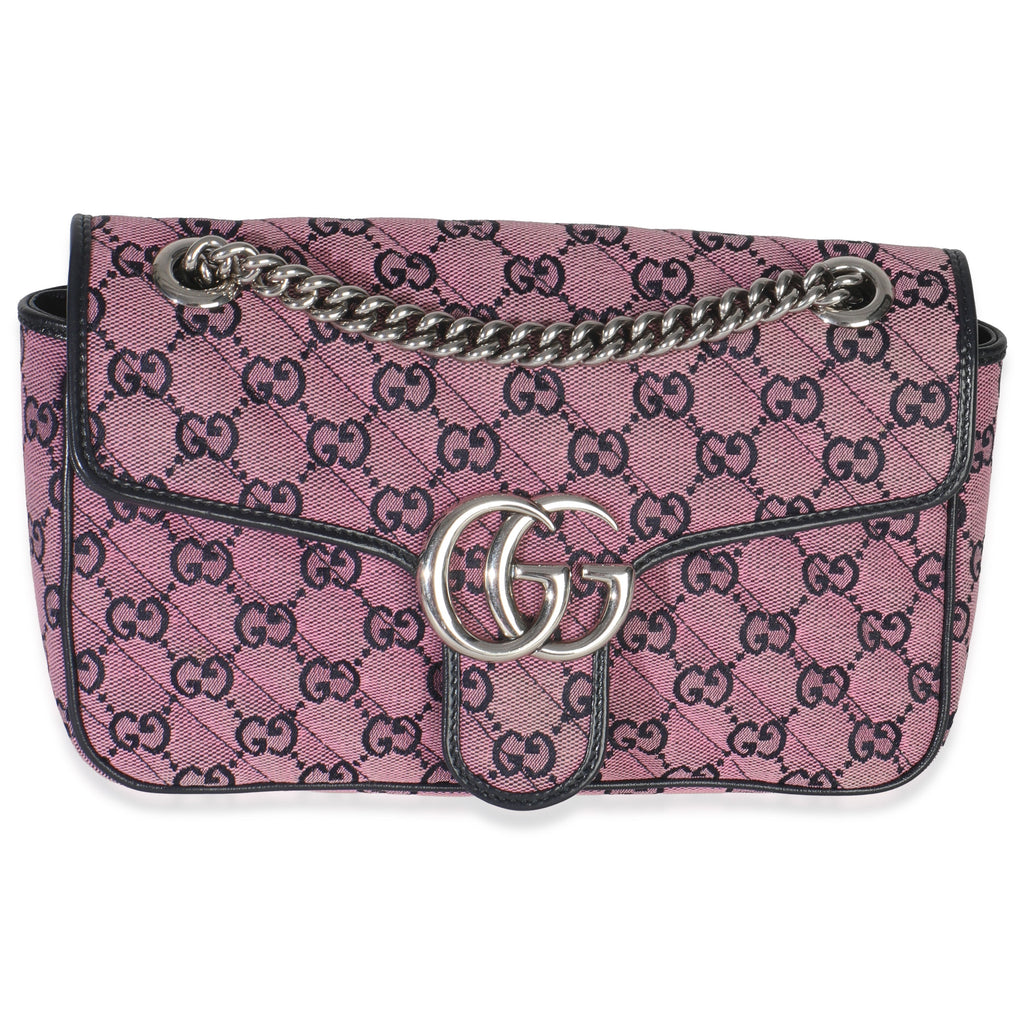 Pink GG Matelasse Diagonal Canvas Small GG Marmont Shoulder Bag