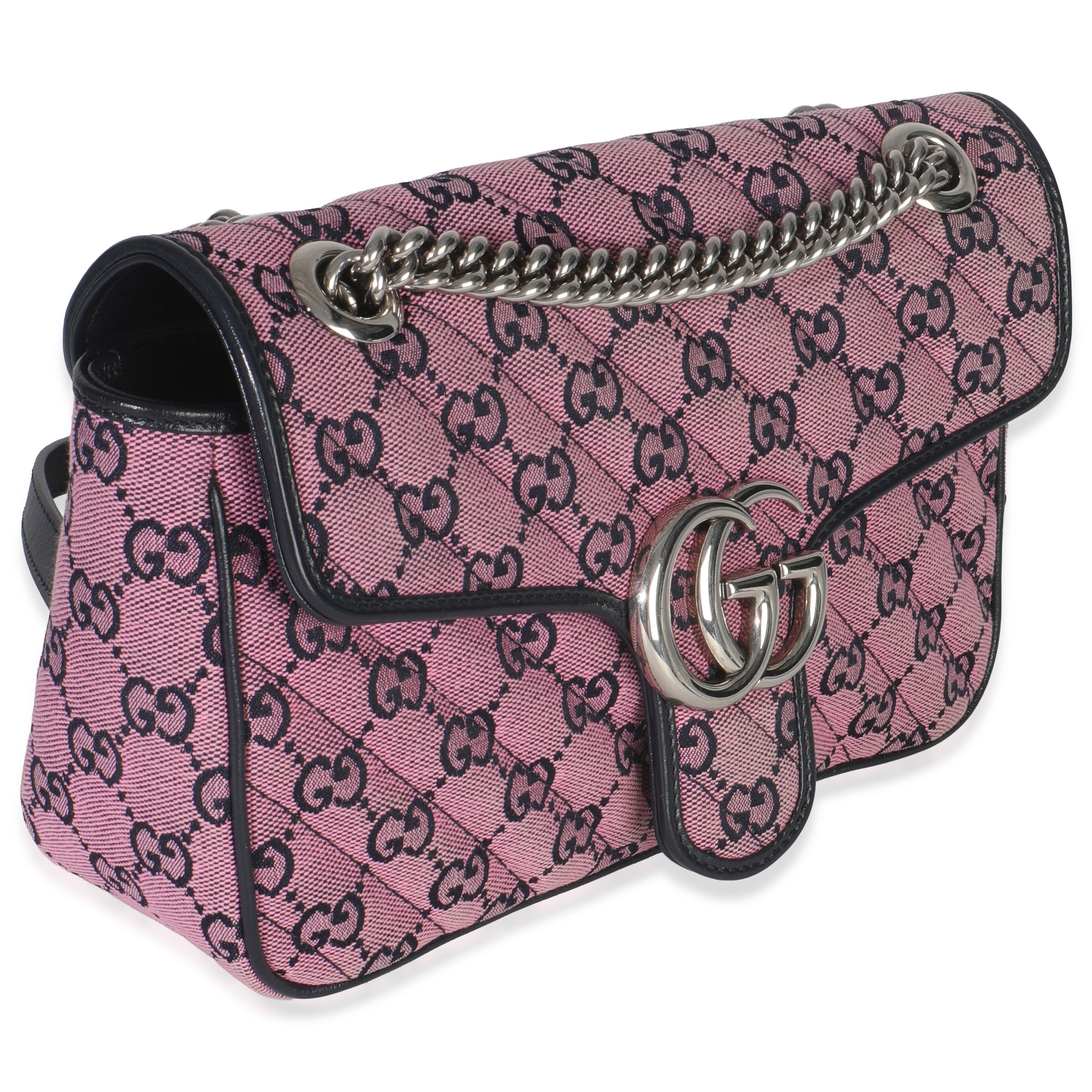 Pink GG Matelasse Diagonal Canvas Small GG Marmont Shoulder Bag
