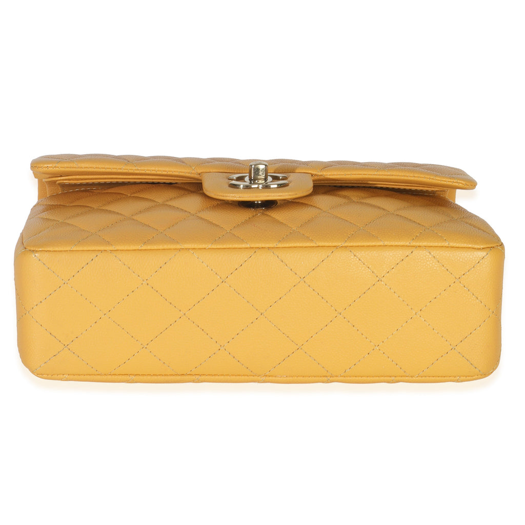 Yellow Caviar Quilted Small Classic Double Flap Handbag