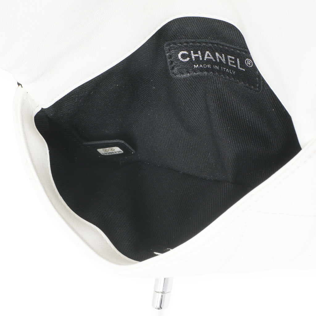 Black White Quilted Lambskin Front Pocket Chain Flap Bag