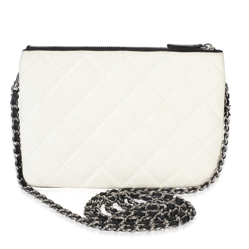 Black White Quilted Lambskin Front Pocket Chain Flap Bag