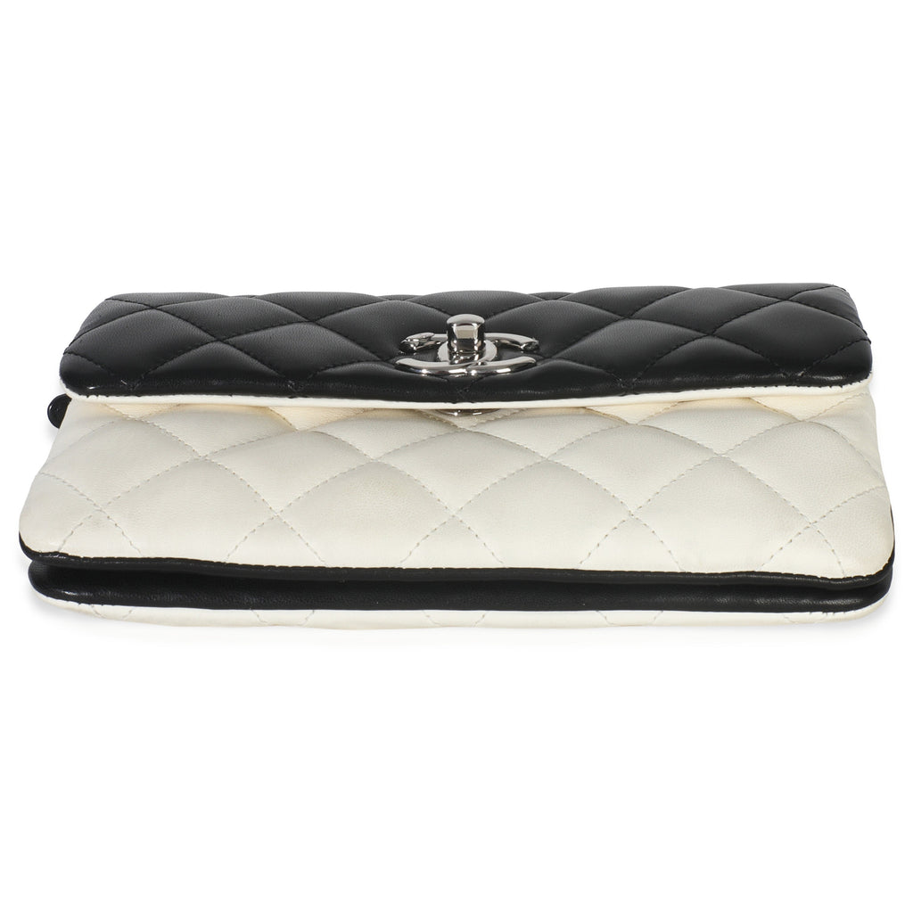 Black White Quilted Lambskin Front Pocket Chain Flap Bag