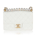 White Quilted Goatskin Small Chic Pearls Flap Bag