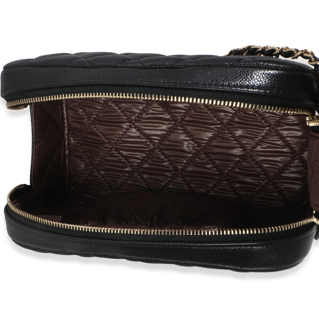 Black Quilted Caviar Toiletry Case With Chain