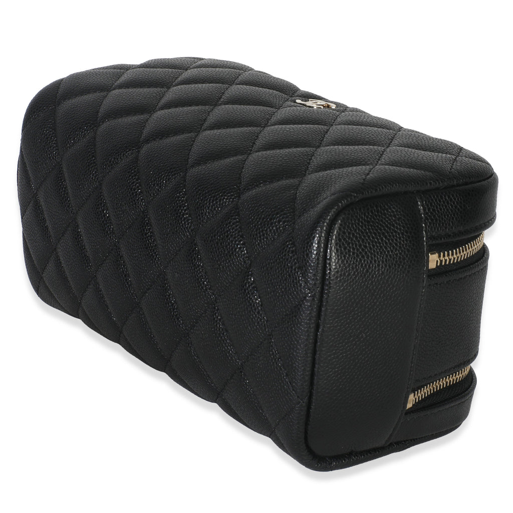 Black Quilted Caviar Toiletry Case With Chain