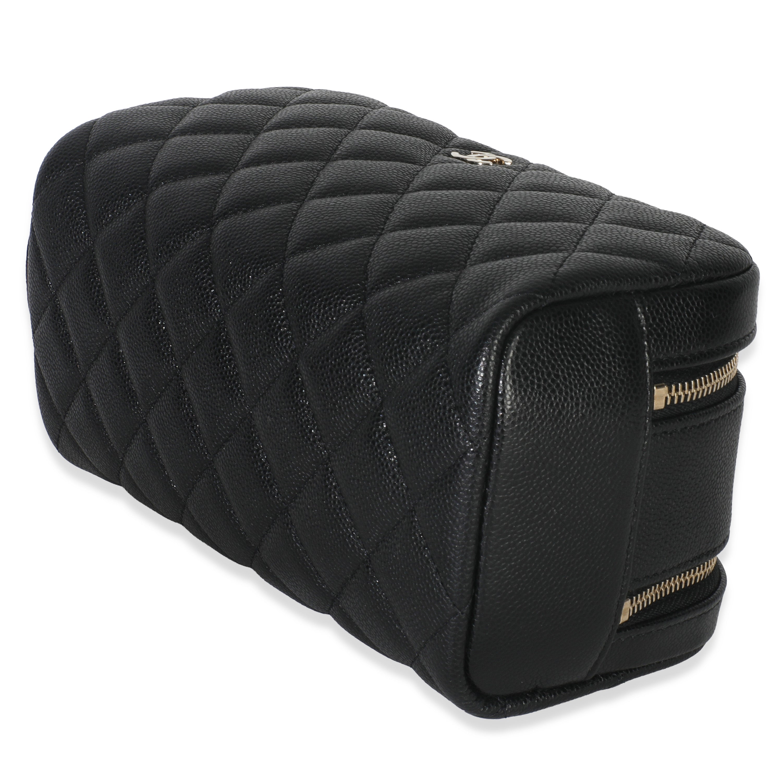 Black Quilted Caviar Toiletry Case With Chain
