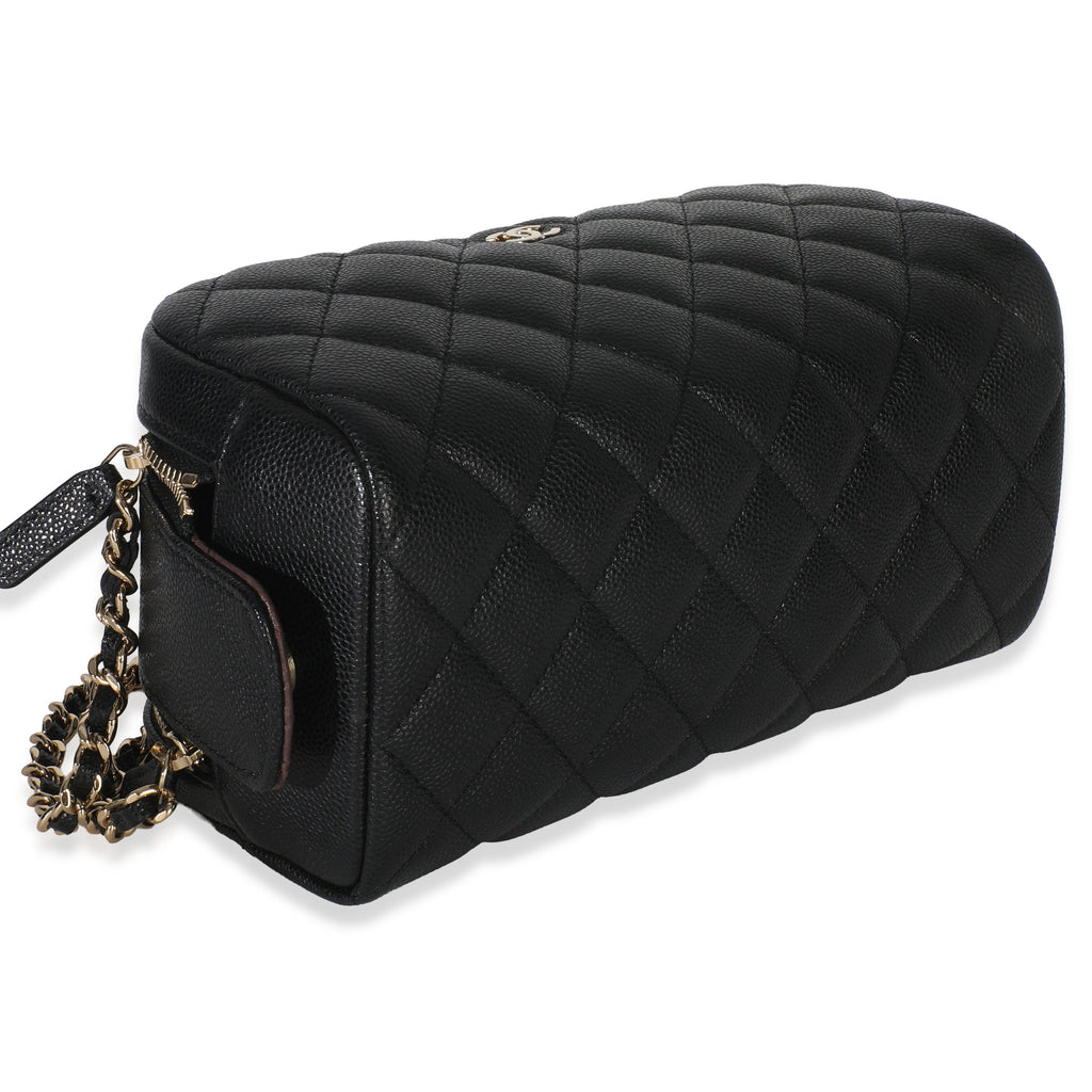 Black Quilted Caviar Toiletry Case With Chain