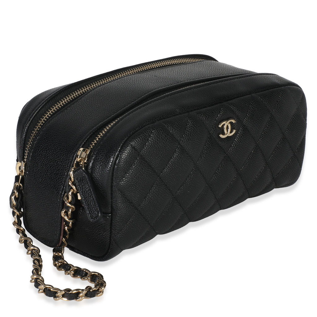 Black Quilted Caviar Toiletry Case With Chain