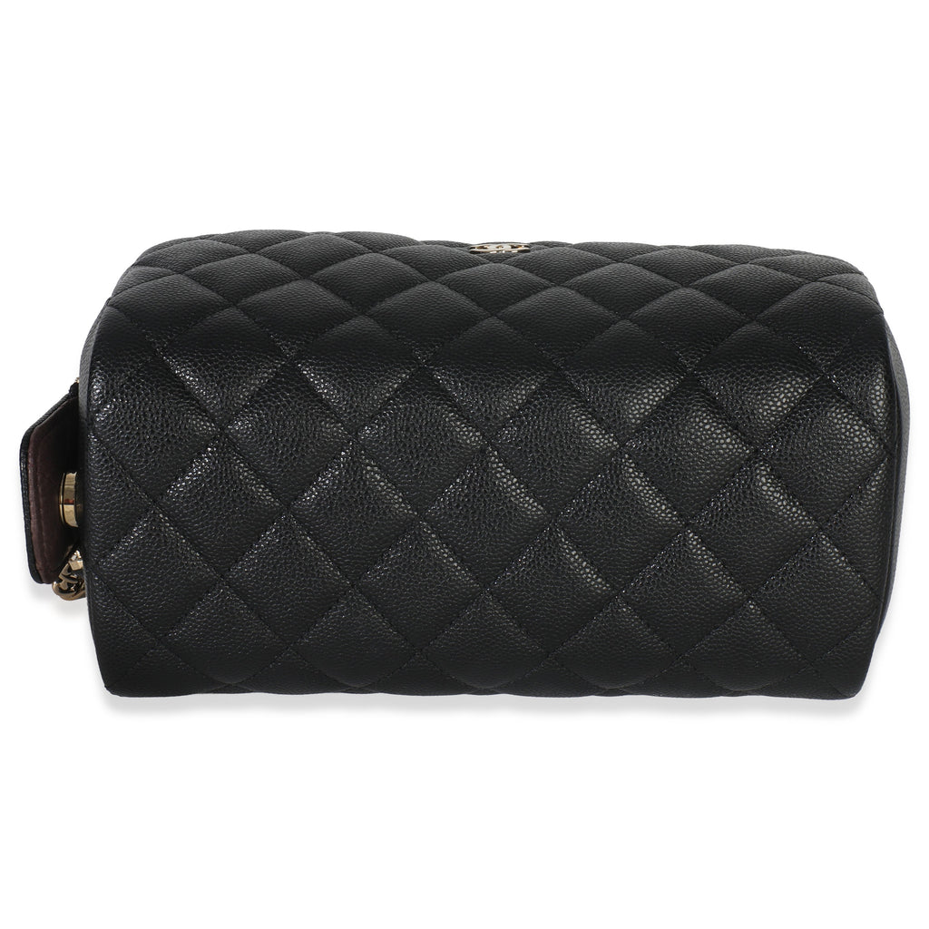 Black Quilted Caviar Toiletry Case With Chain