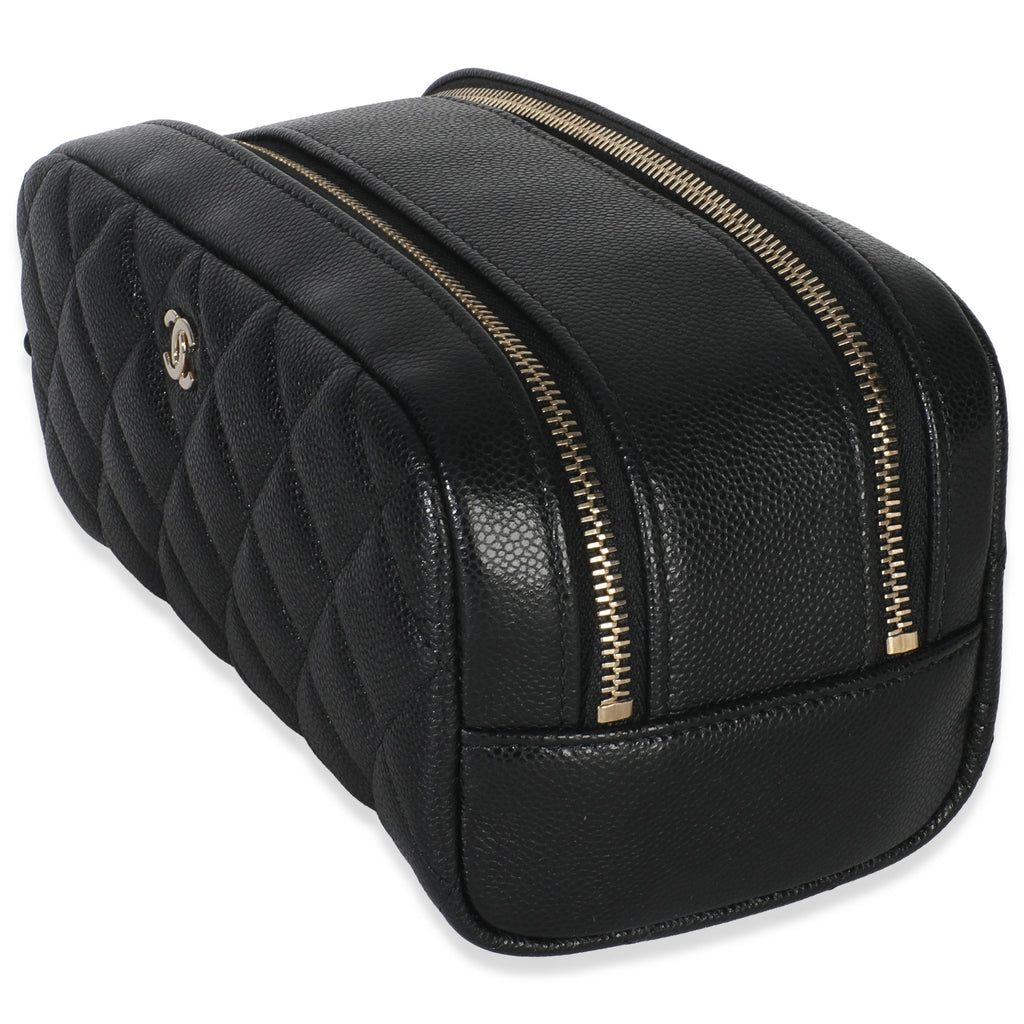 Black Quilted Caviar Toiletry Case With Chain