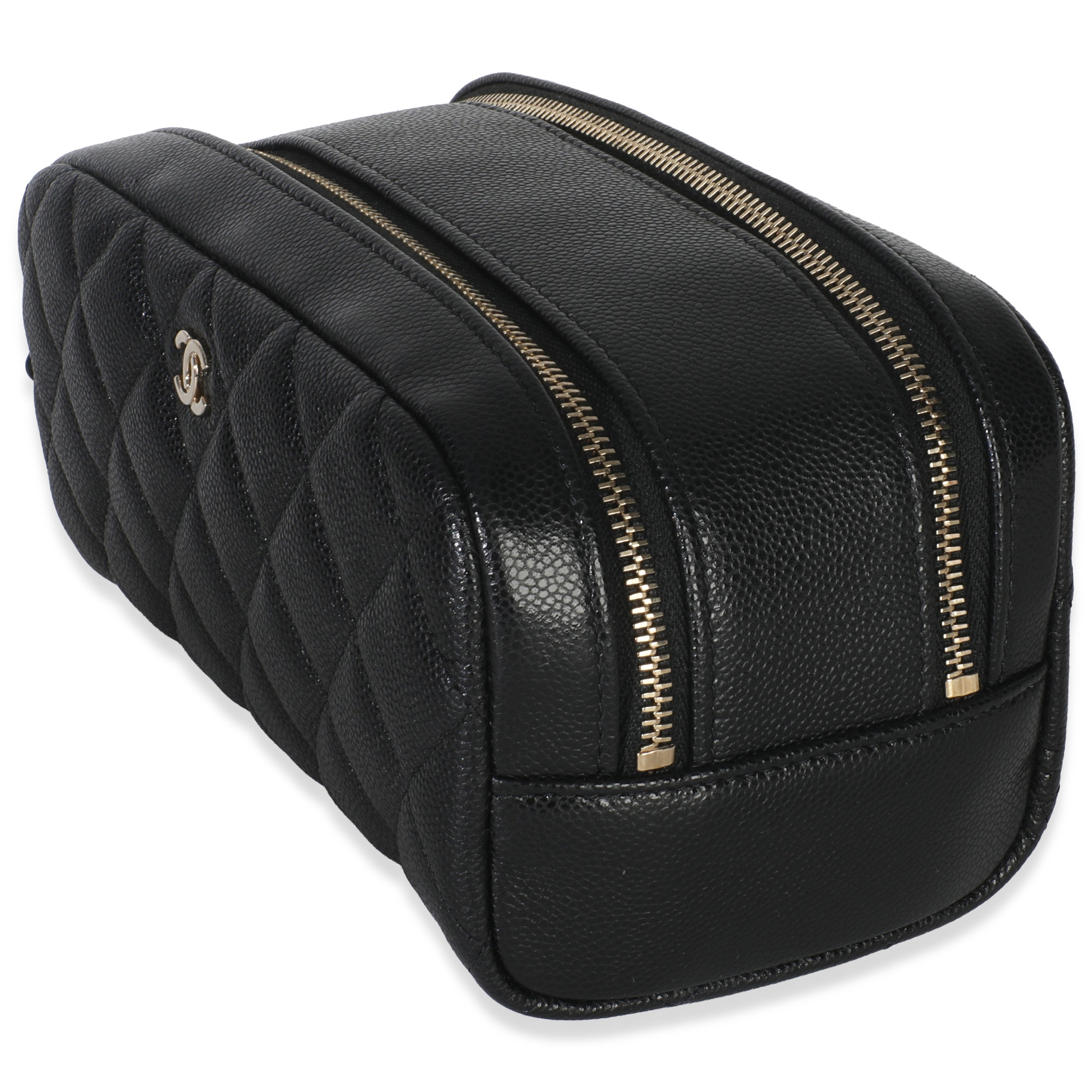 Black Quilted Caviar Toiletry Case With Chain