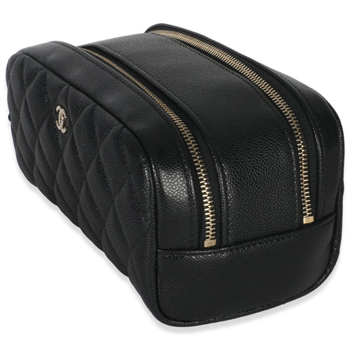 Black Quilted Caviar Toiletry Case With Chain