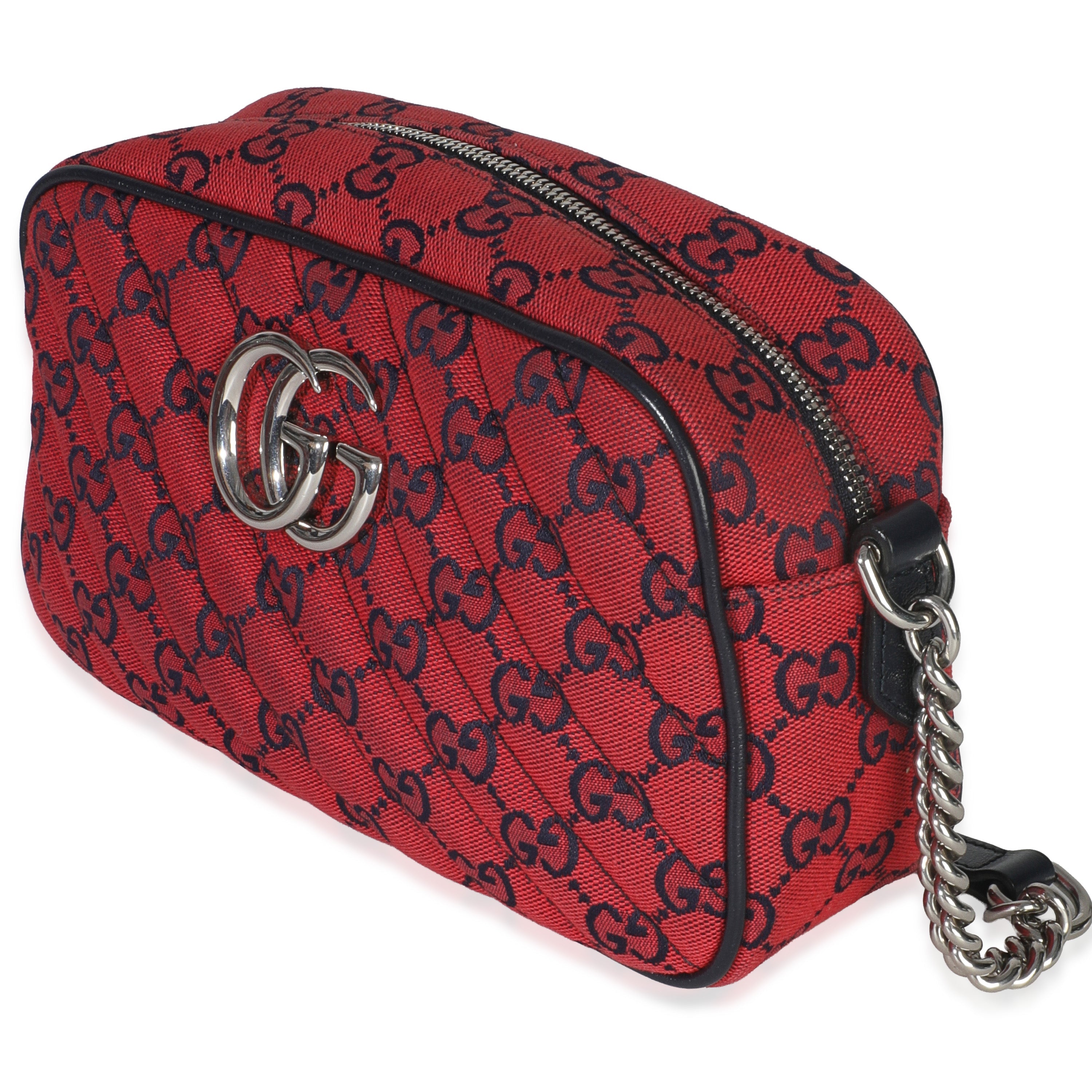 Red GG Diagonal Quilted Canvas Small GG Marmont Camera Bag