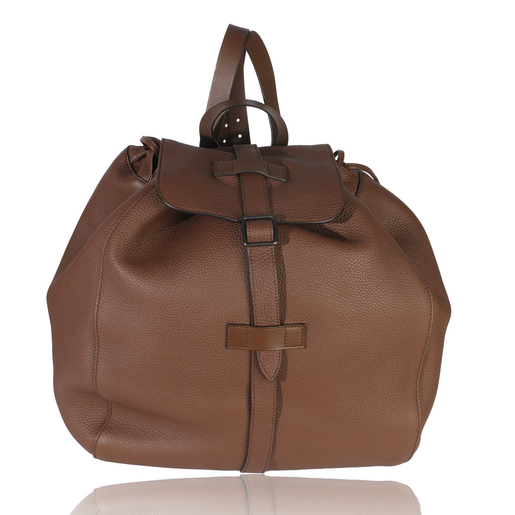 Brown Pebbled Leather Large Grand Prix Backpack