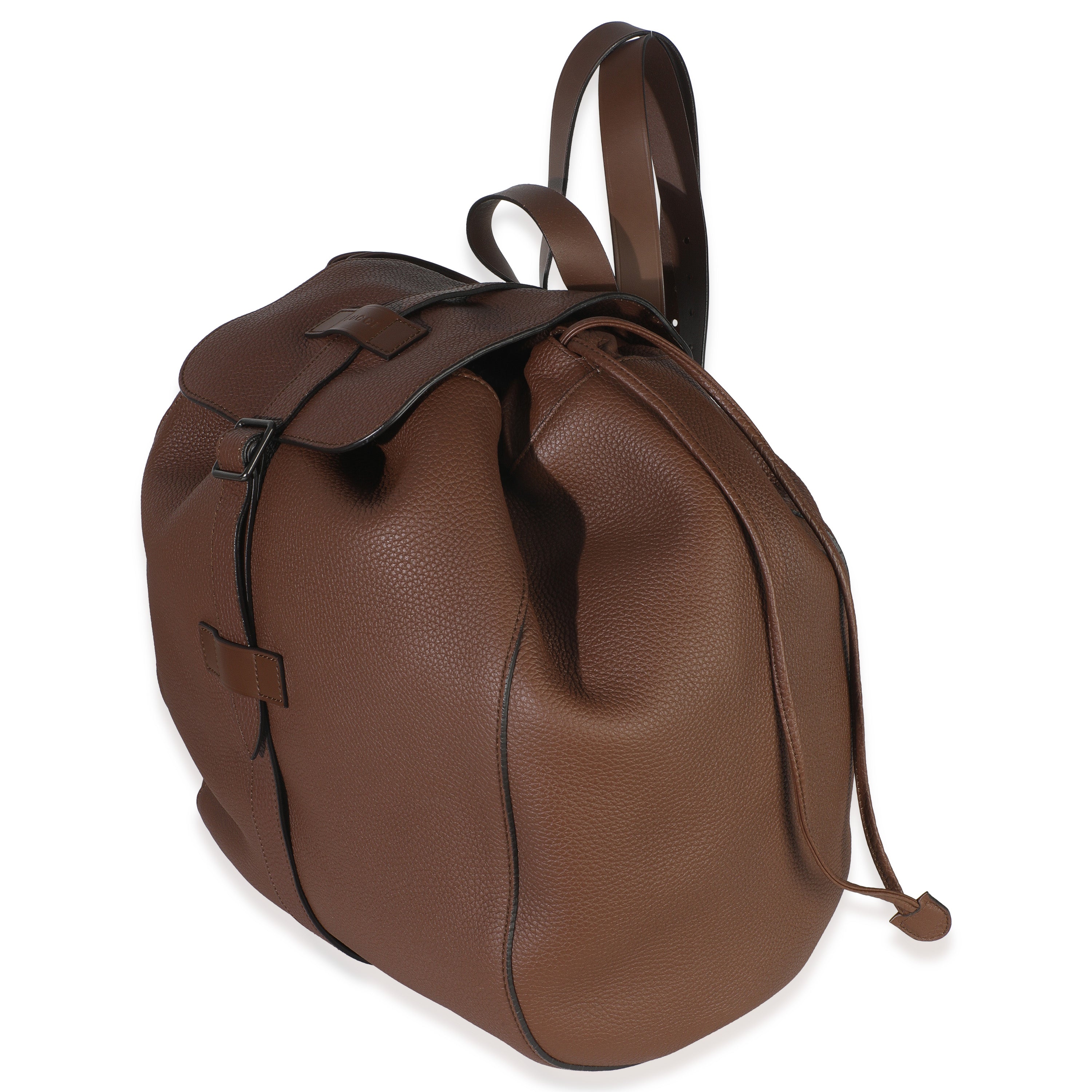 Brown Pebbled Leather Large Grand Prix Backpack