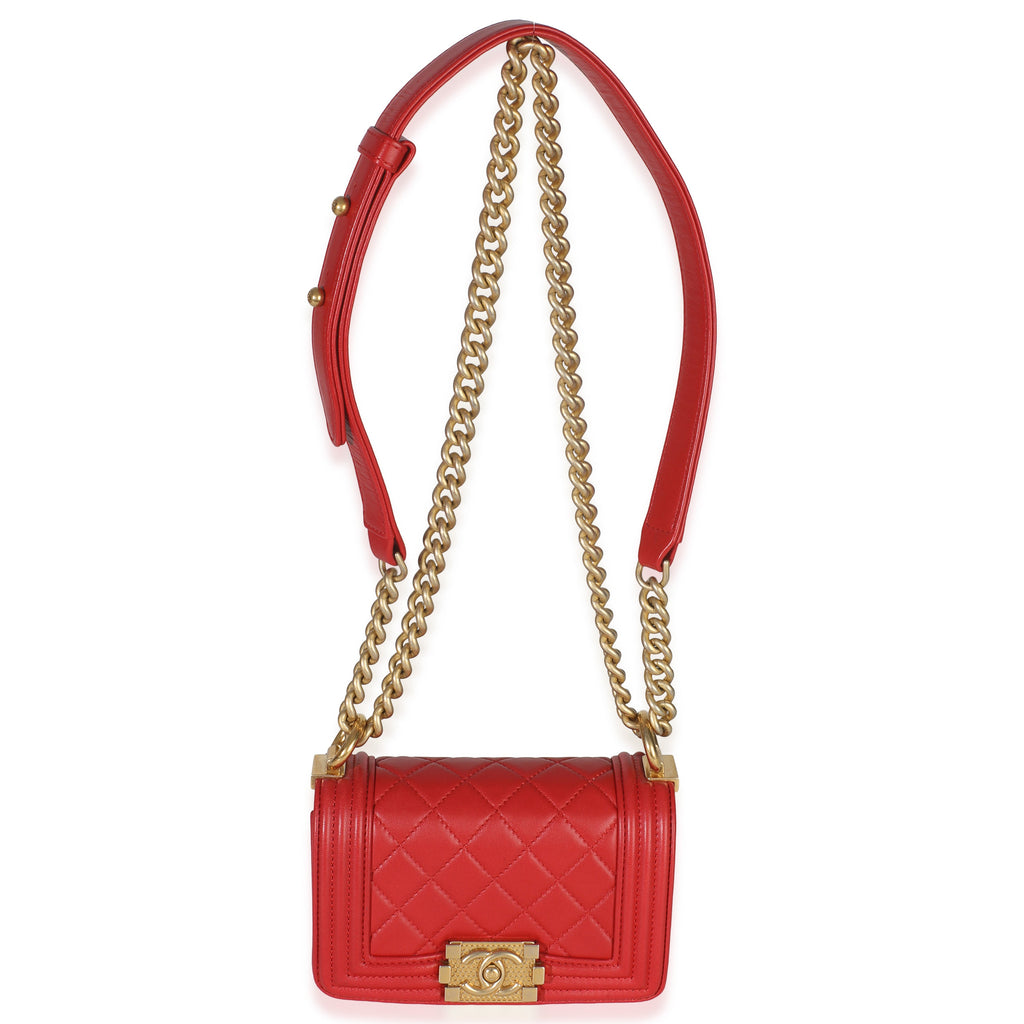 Red Quilted Lambskin Mini Boy Bag