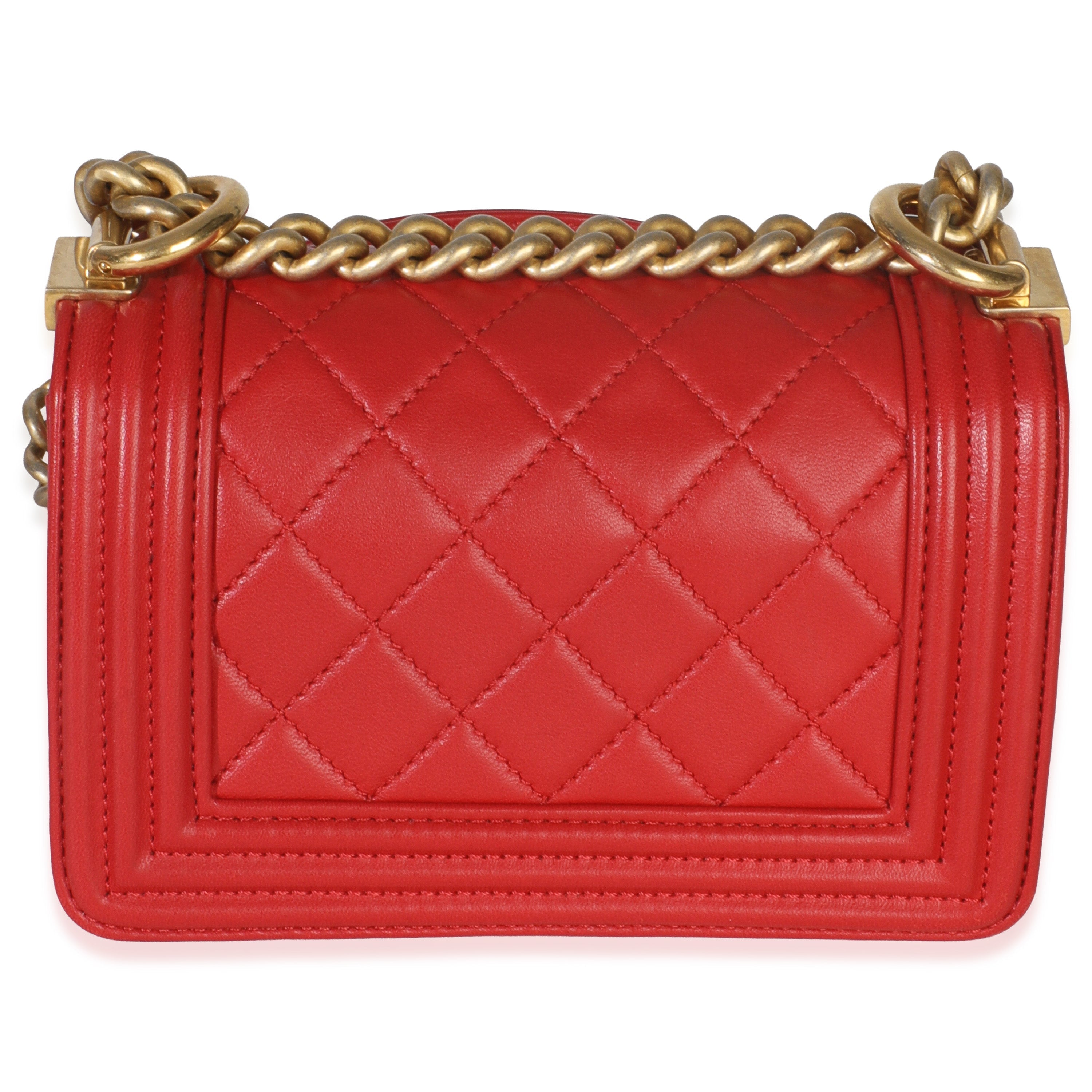 Red Quilted Lambskin Mini Boy Bag